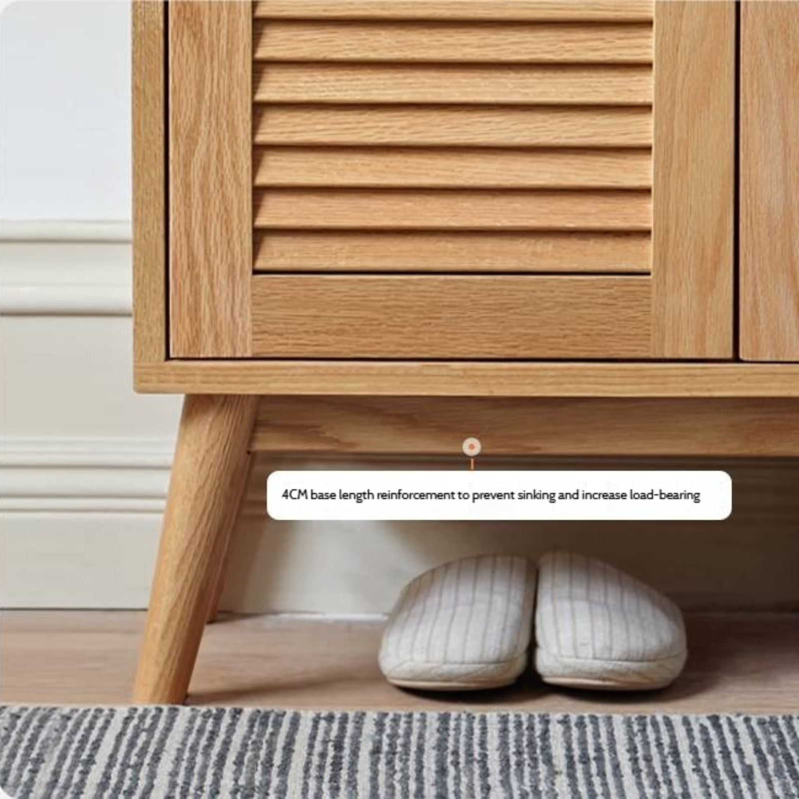 Oak Solid Wood Shutter Door Shoe Cabinet