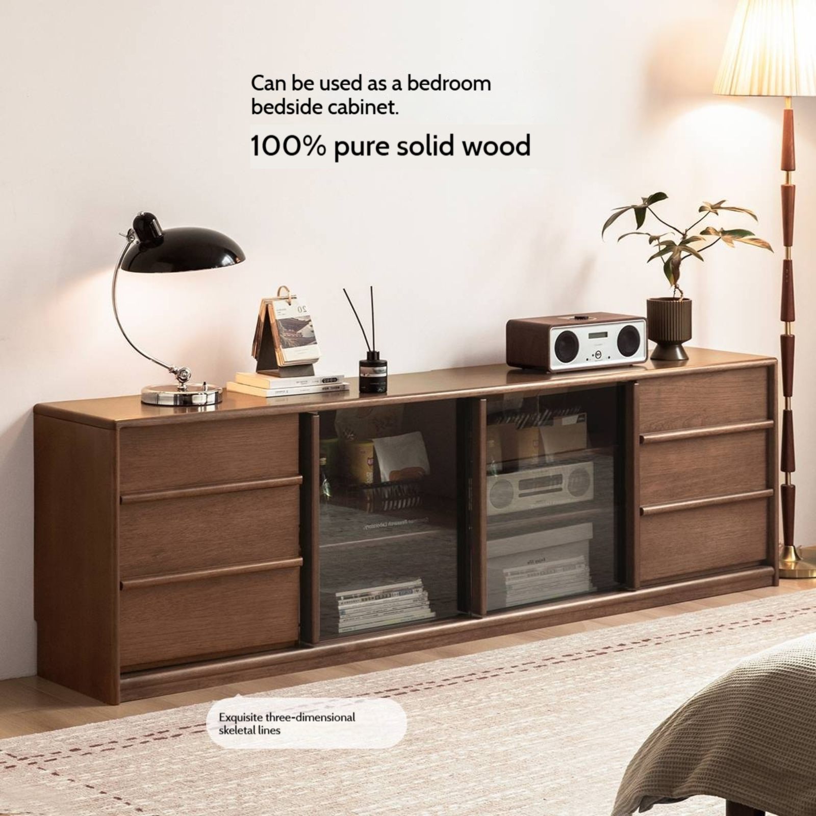 Golden Sandalwood, Black Walnut Solid Wood TV Cabinet
