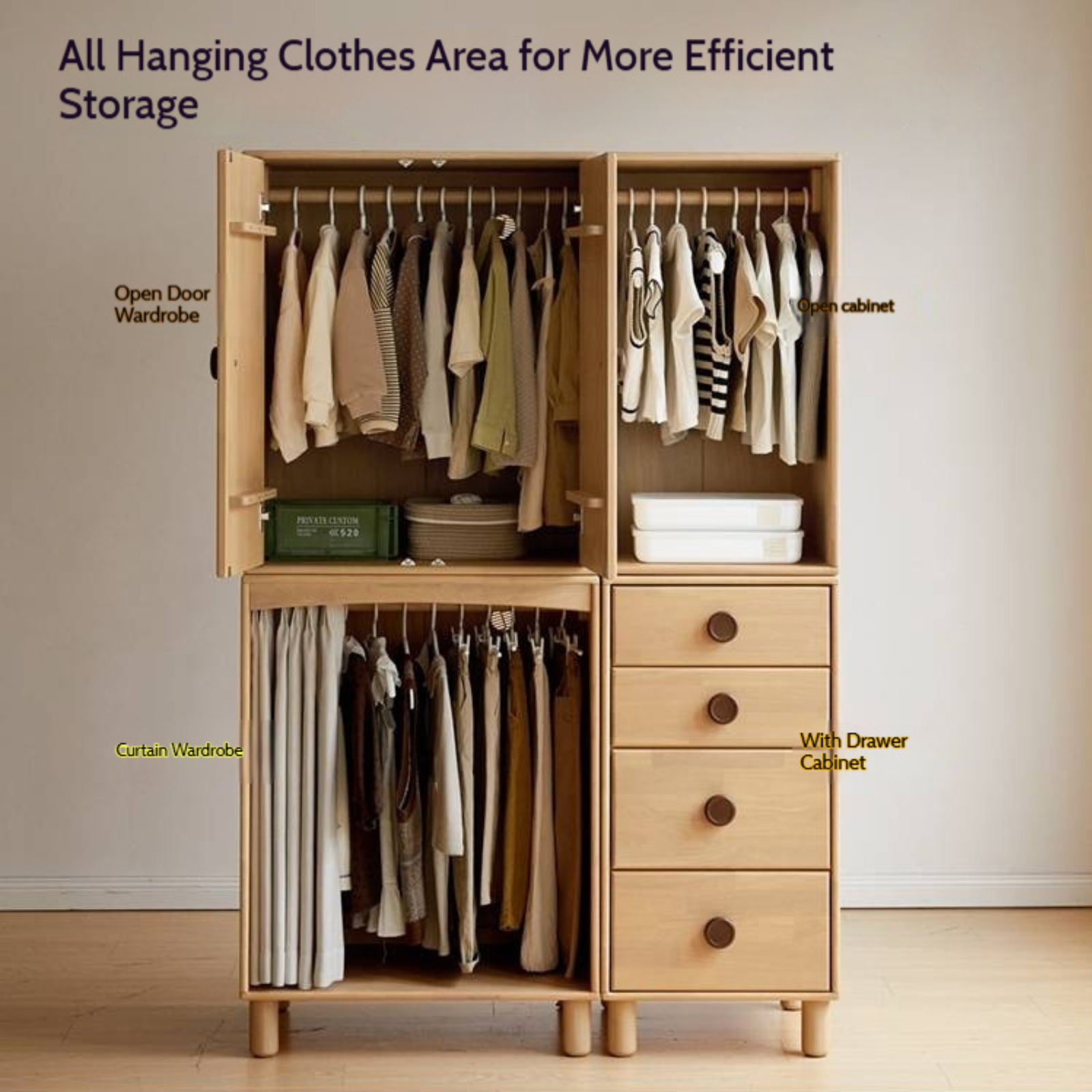 Solid Rubberwood Children's Wardrobe