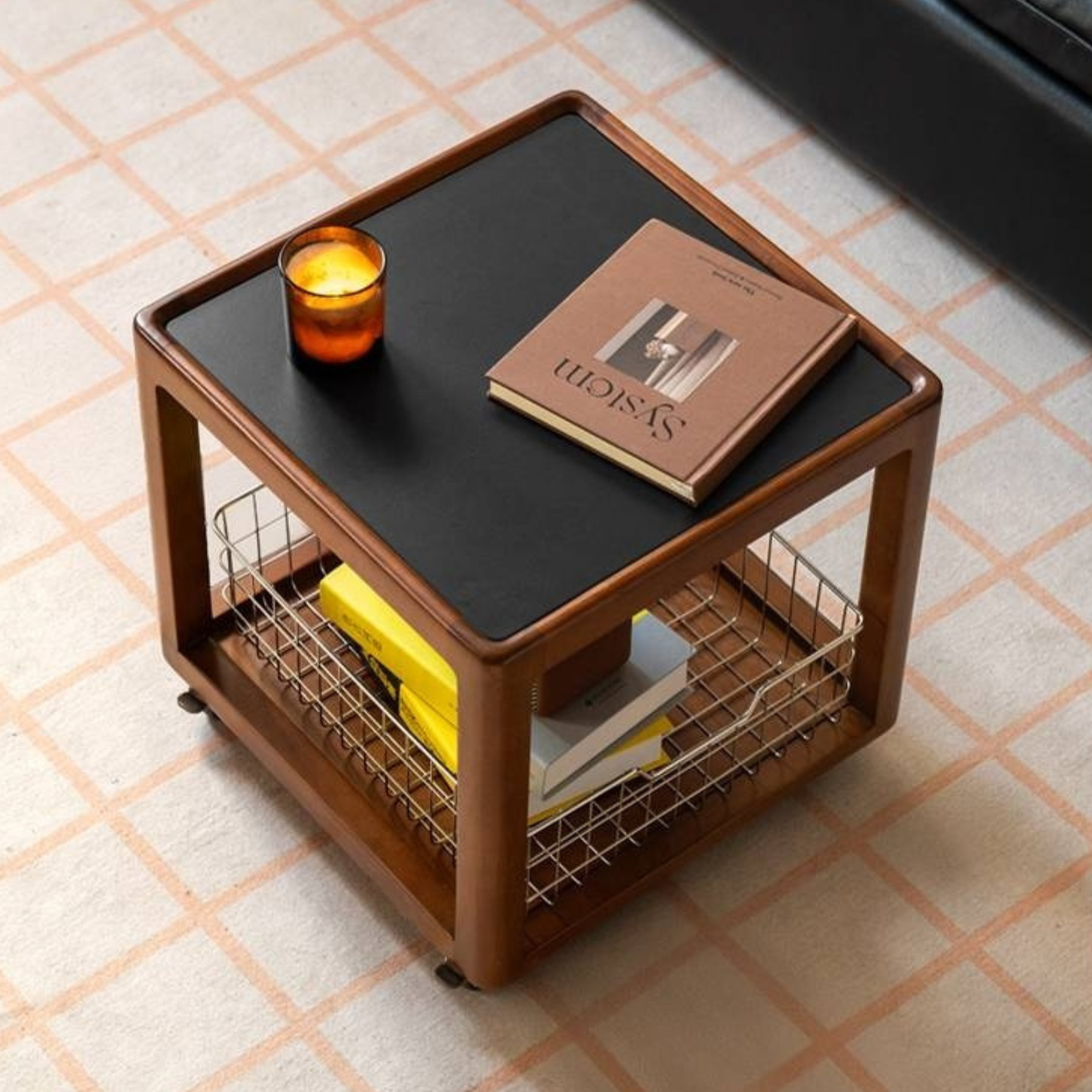 Poplar Solid Wood Movable Vintage Slab Side Table