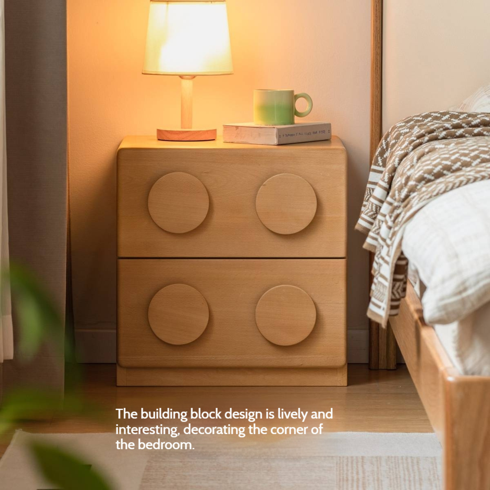 Beech Solid Wood Log Style Nightstand