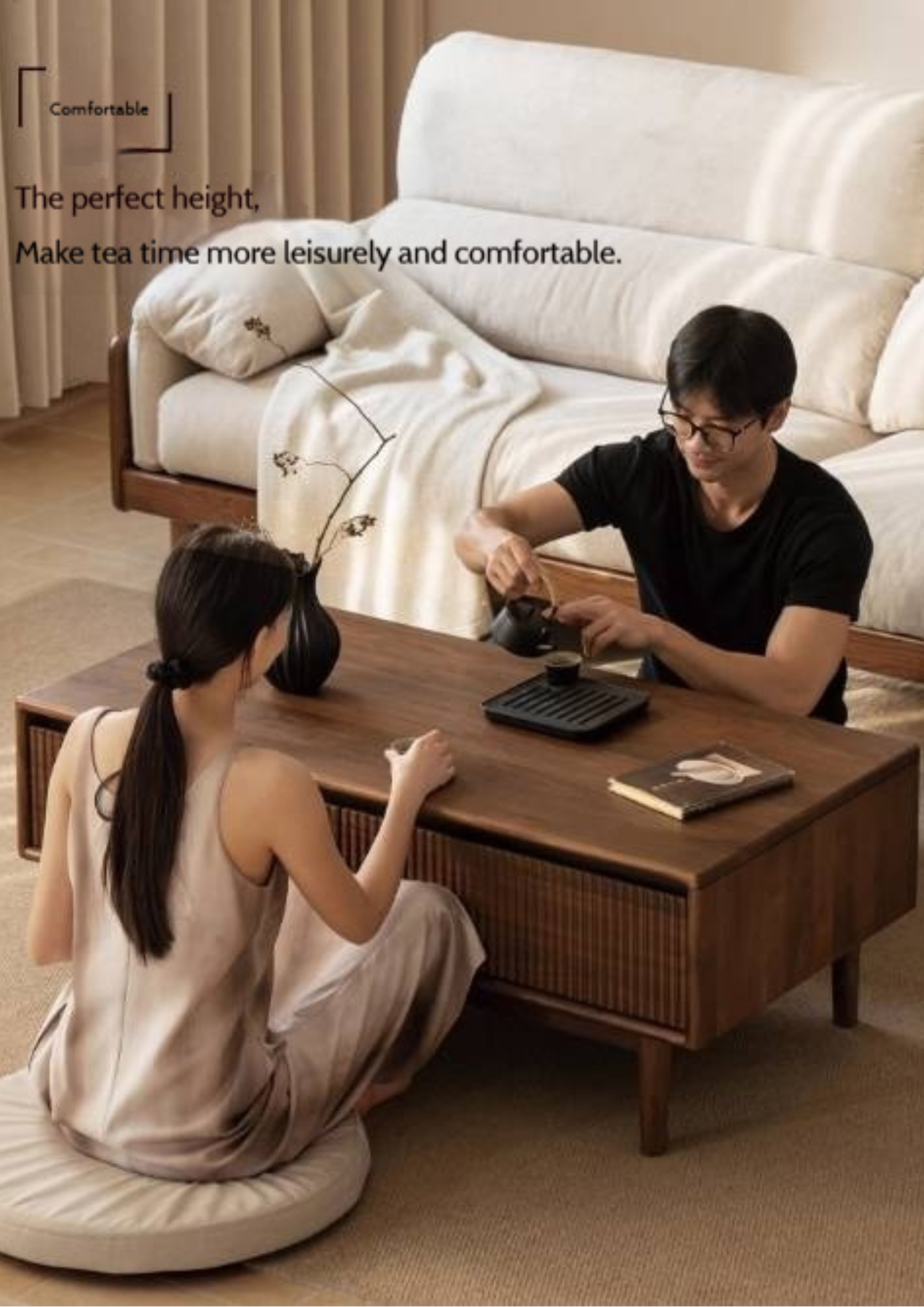 Black Walnut, Rosewood Solid Wood Italian Light Luxury Coffee Table