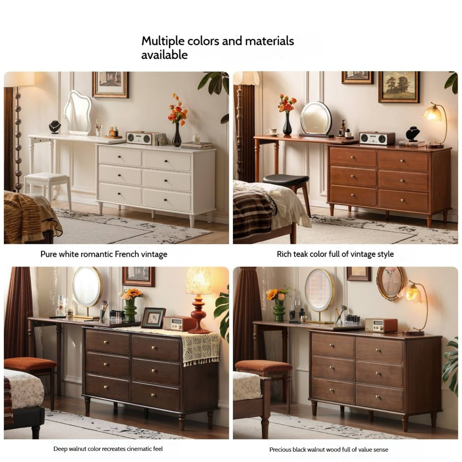 Solid Rubberwood French Retro Makeup Table