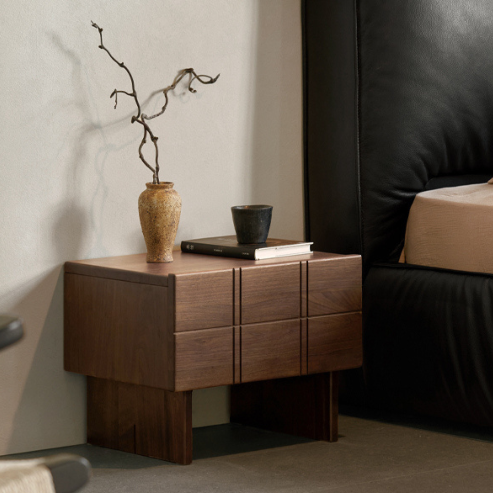 Black Walnut, Oak Wood Wabi-Sabi Style Nightstand