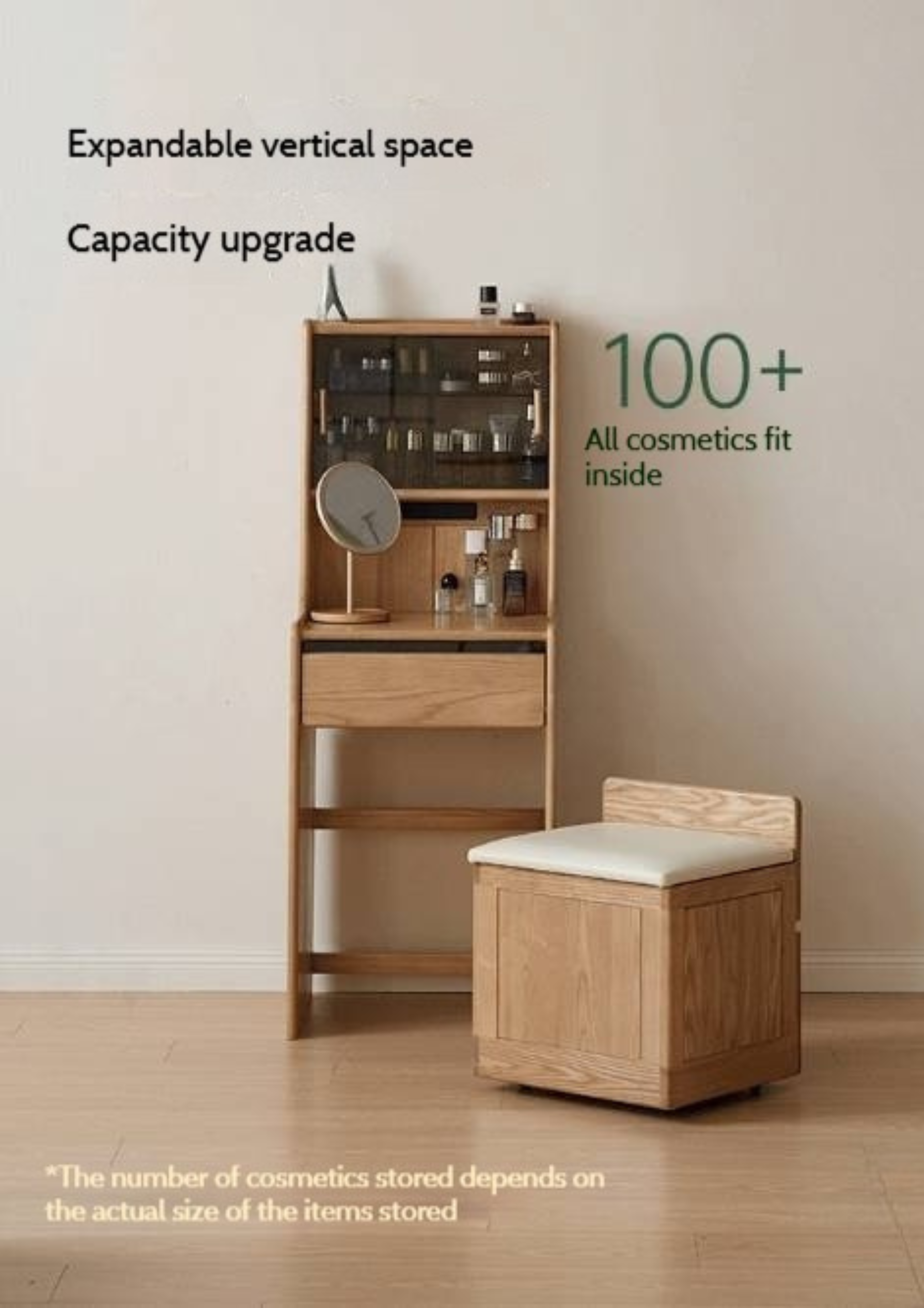 Ash Solid Wood Original Wood Style Multifunctional Dressing Table