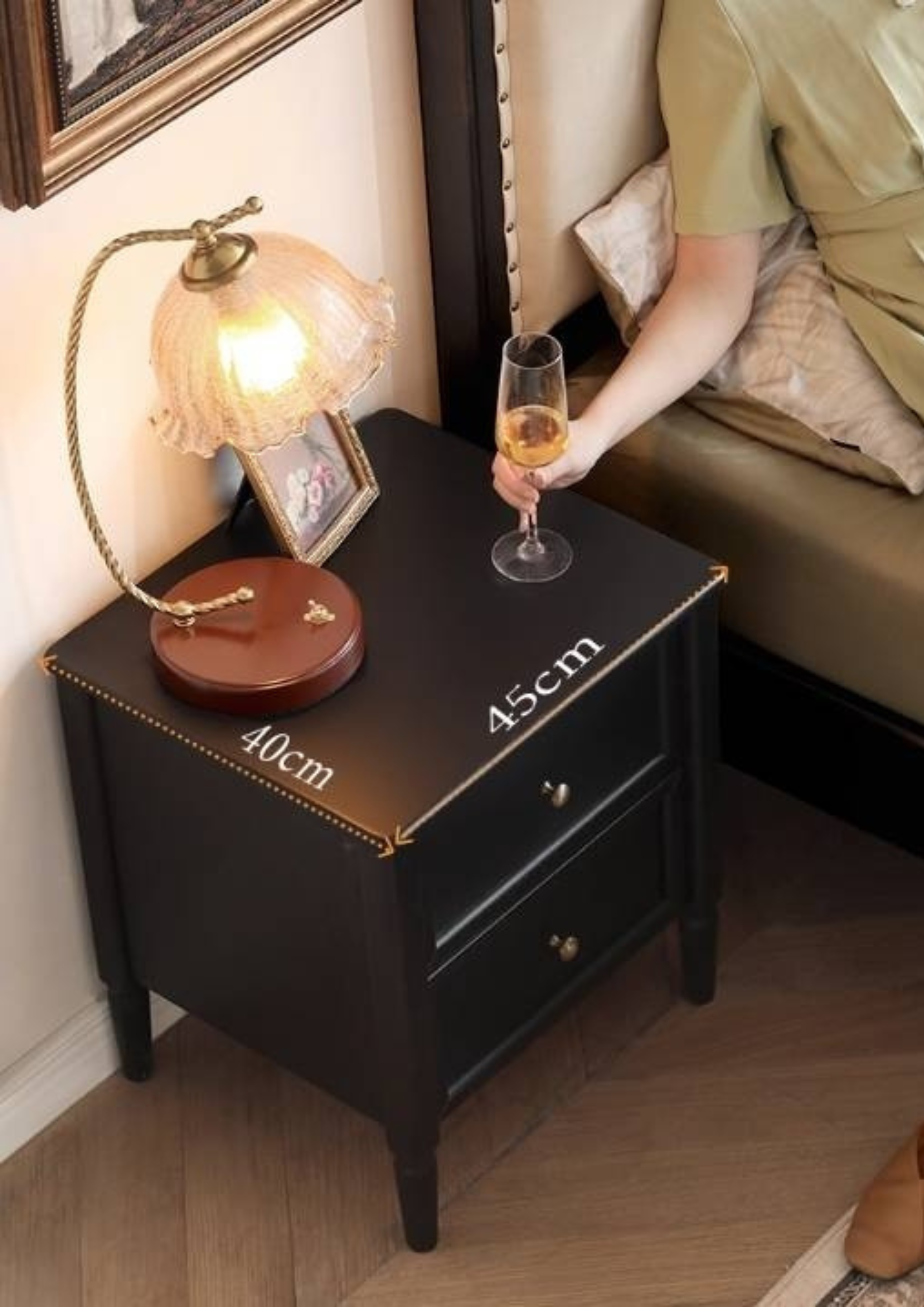 Solid Rubberwood Retro Style, American Style Nightstand