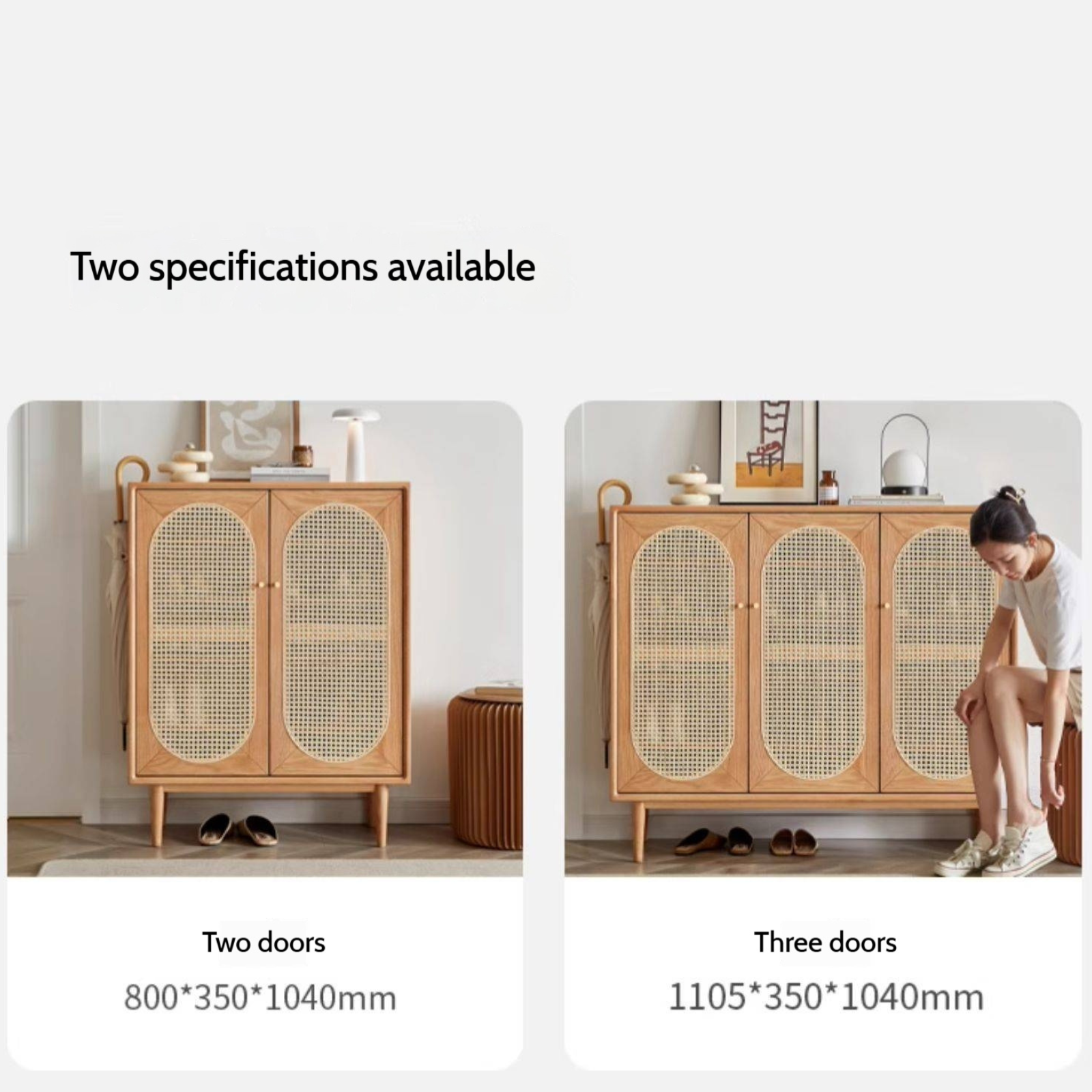 Oak Solid Wood Rattan Shoe Cabinet