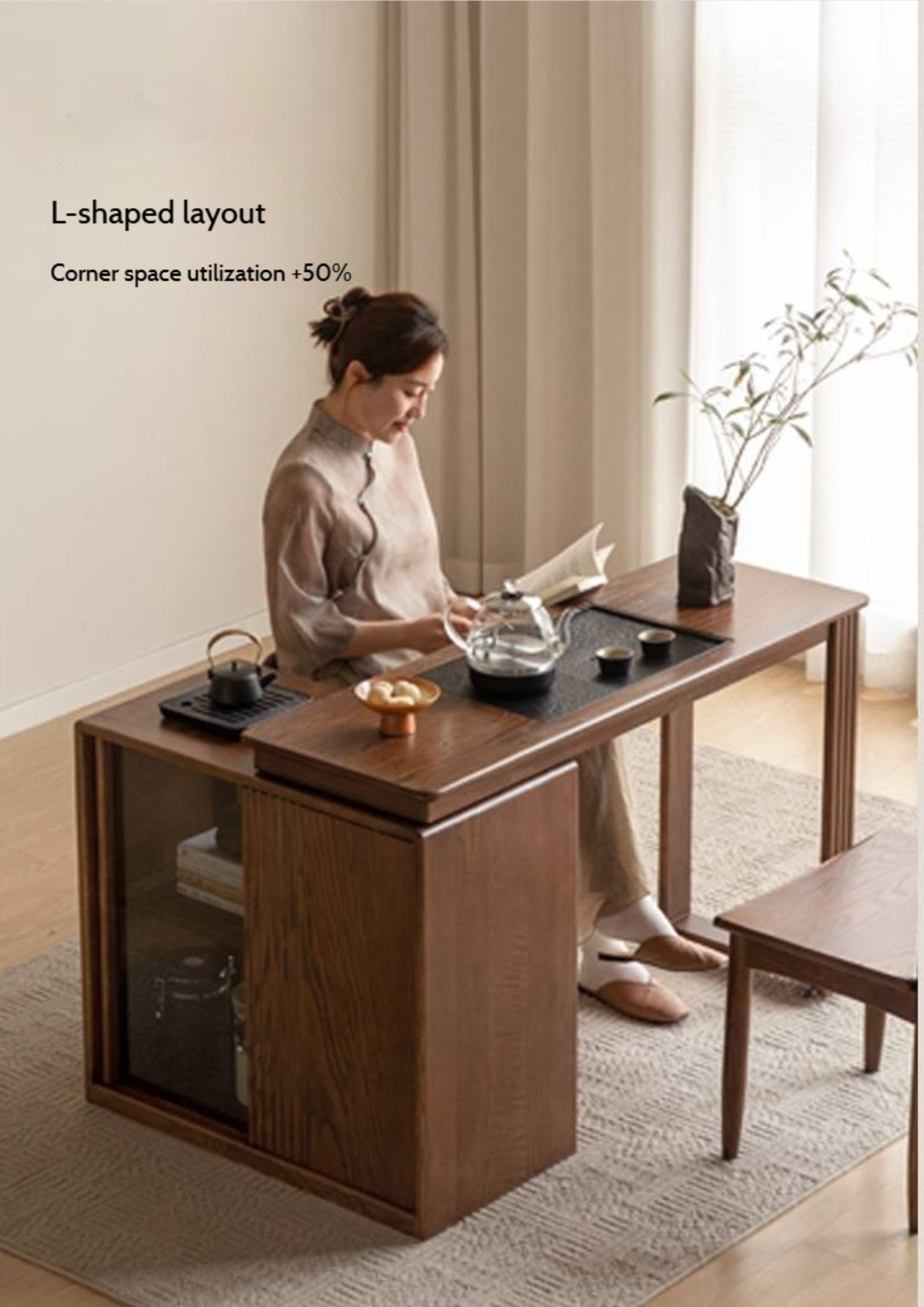 Pine Solid Wood Retractable Tea Table