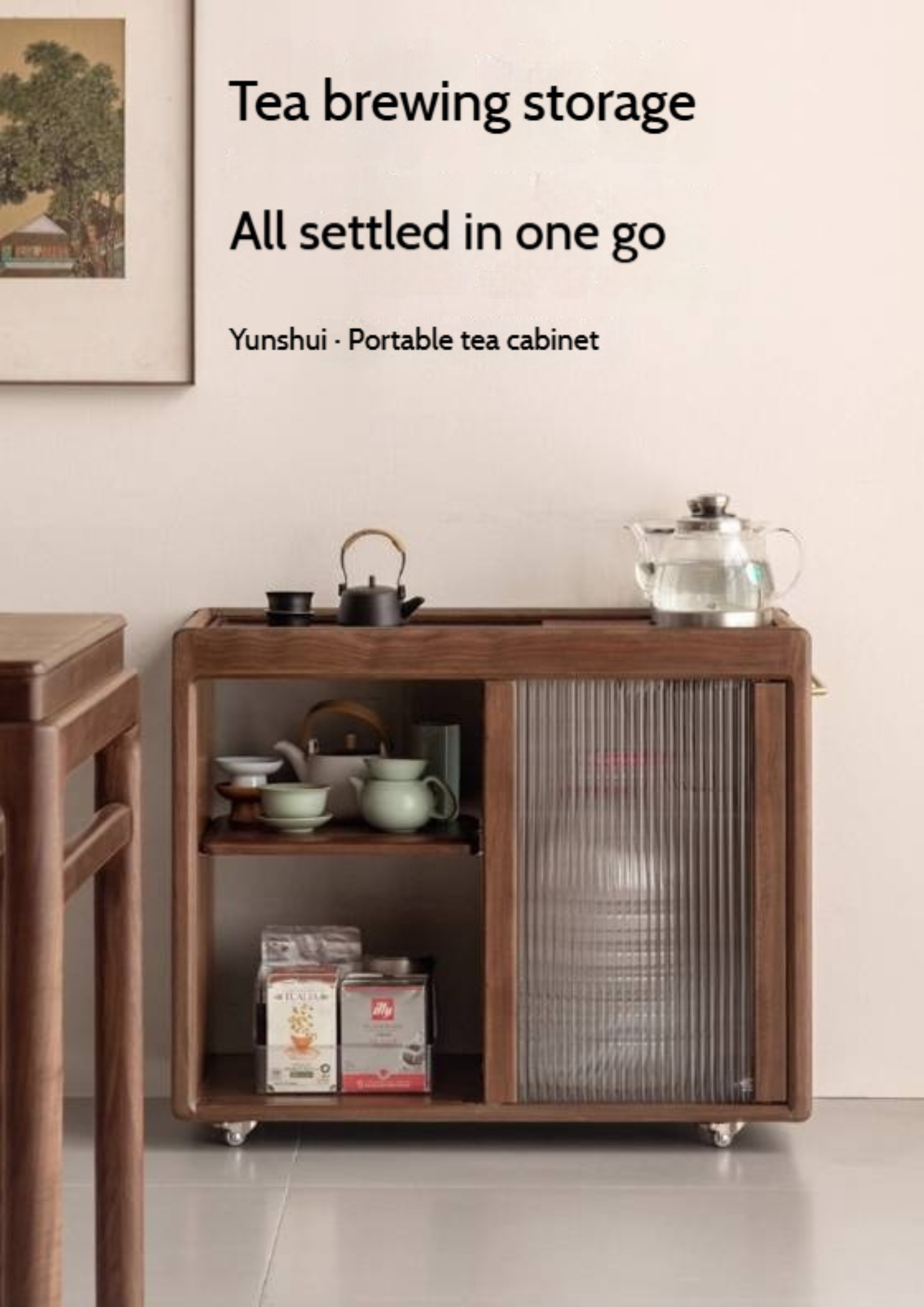 Black Walnut Solid Wood Tea Bar Integrated Side Cabinet