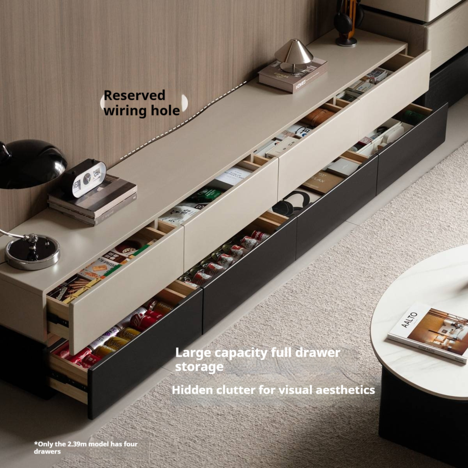 Solid Rubberwood Italian Light Luxury TV Cabinet