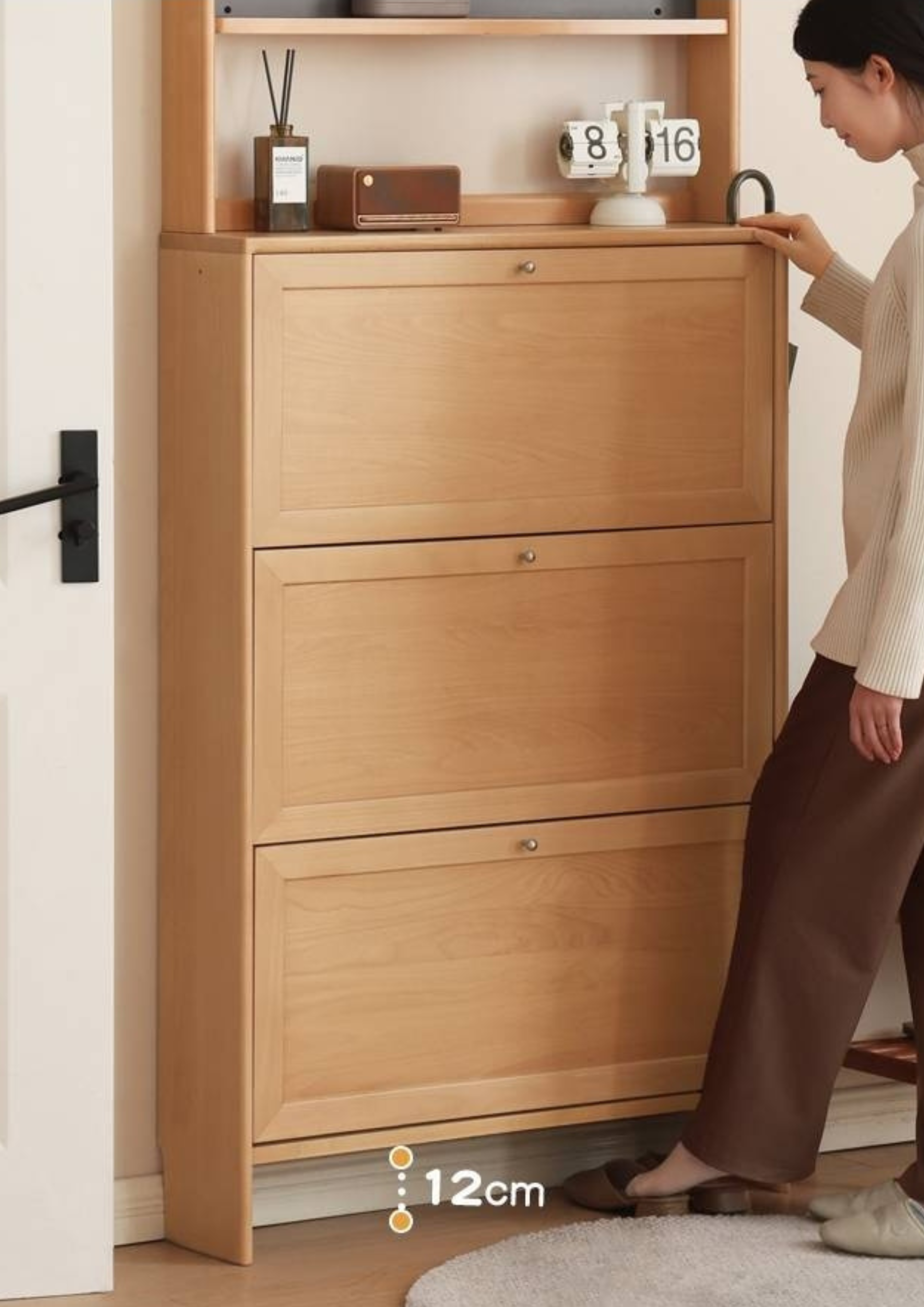 Beech Solid Wood Ultra-Thin Flip Bucket Shoe Cabinet