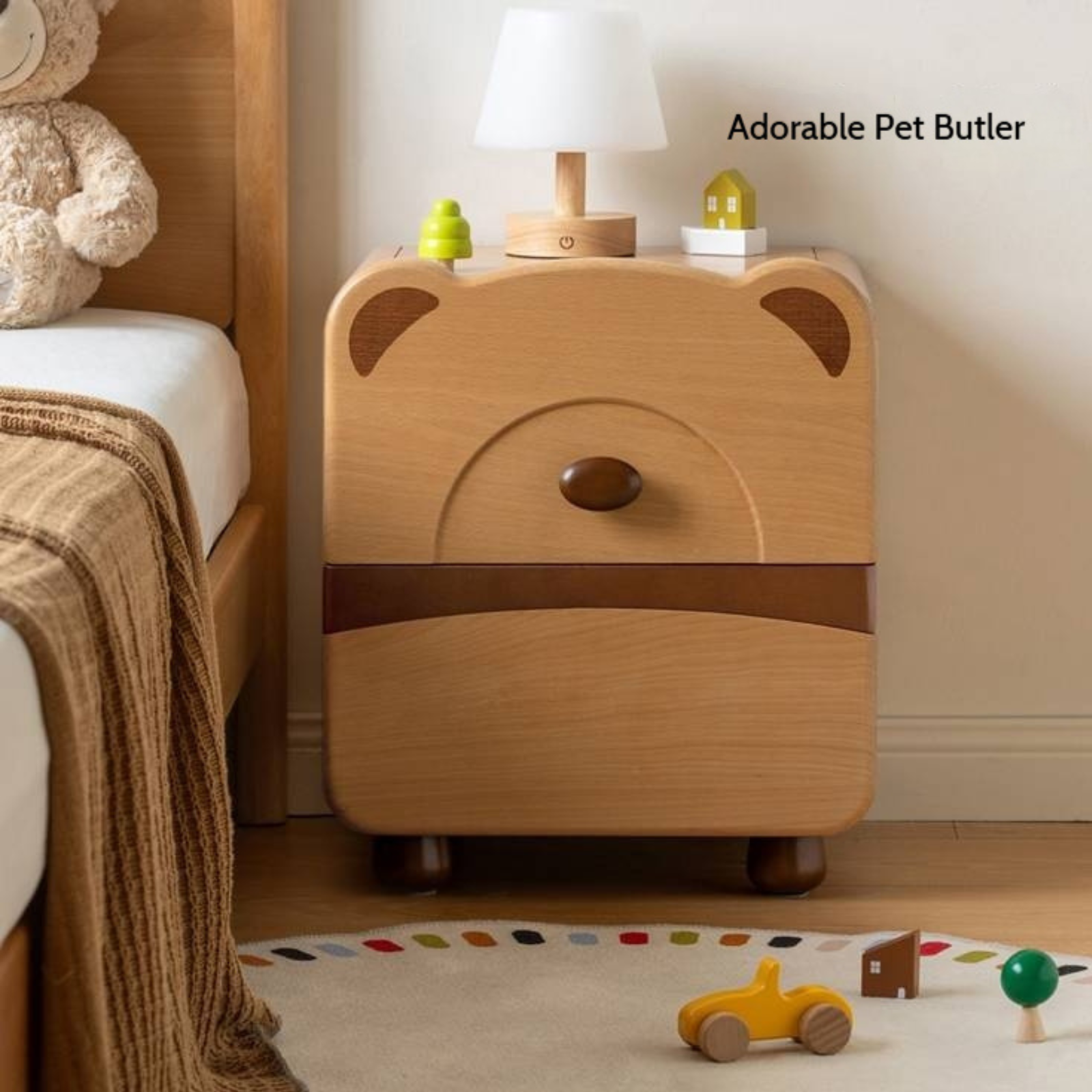 Beech Solid Wood Children s Cartoon Bear Nightstand