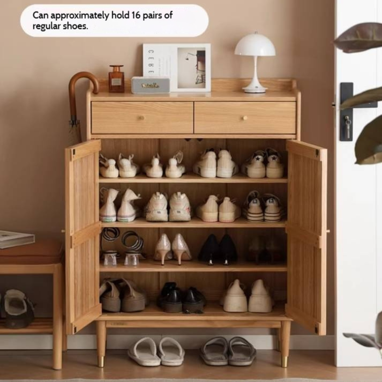 Oak Modern Nordic Shoe Cabinet.