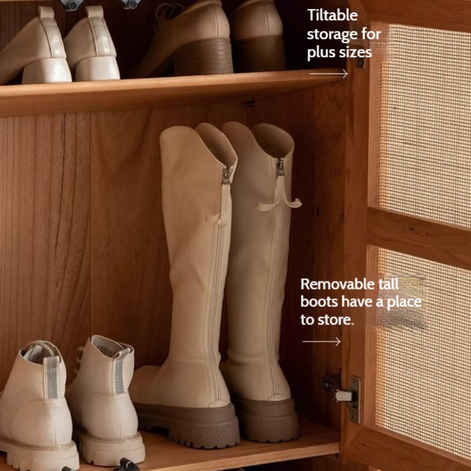 Сherry, Oak Solid Wood Rattan Locker Shoe Cabinet