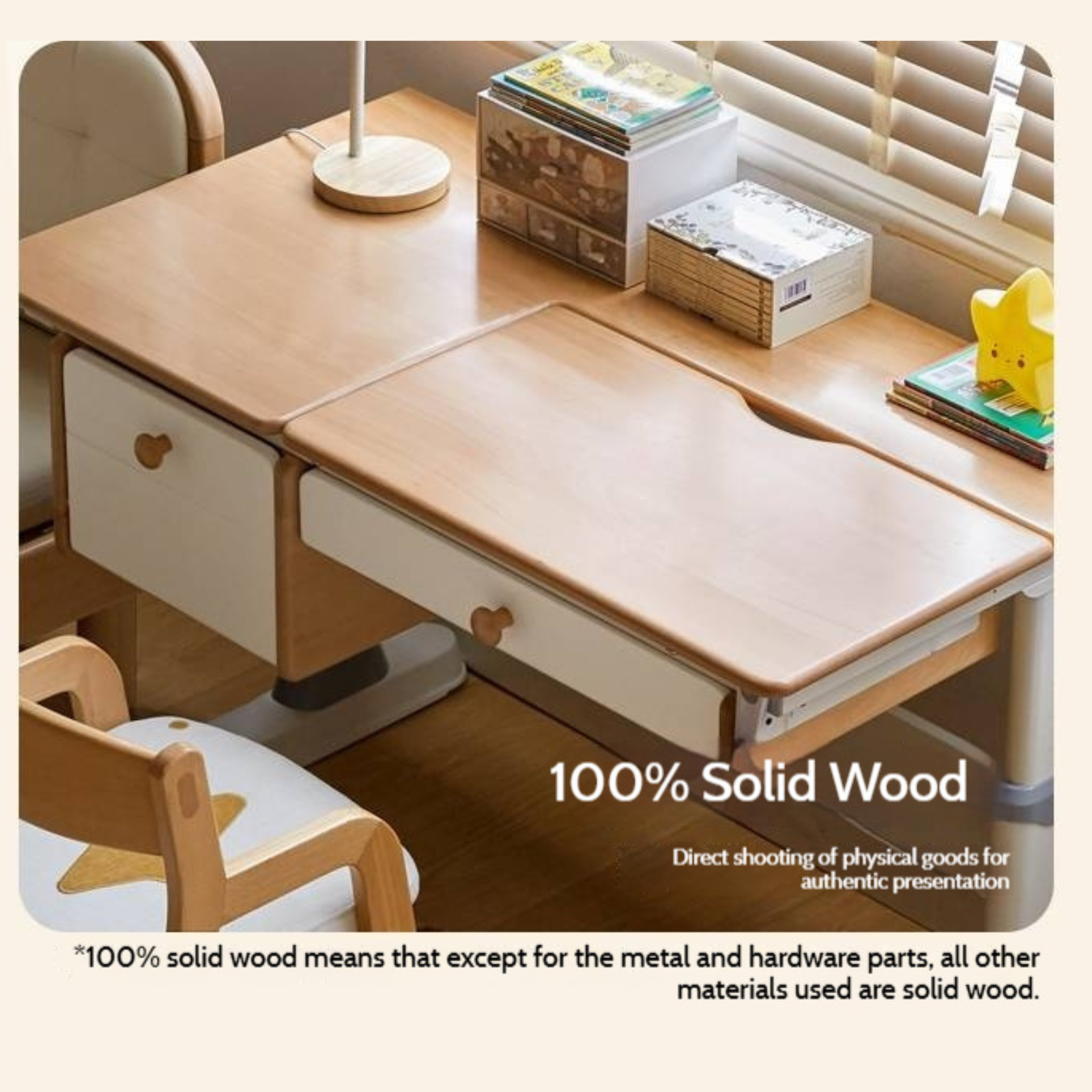 Beech Solid Wood Height Adjustable Children's Learning Desk with Eye-Protection Lamp