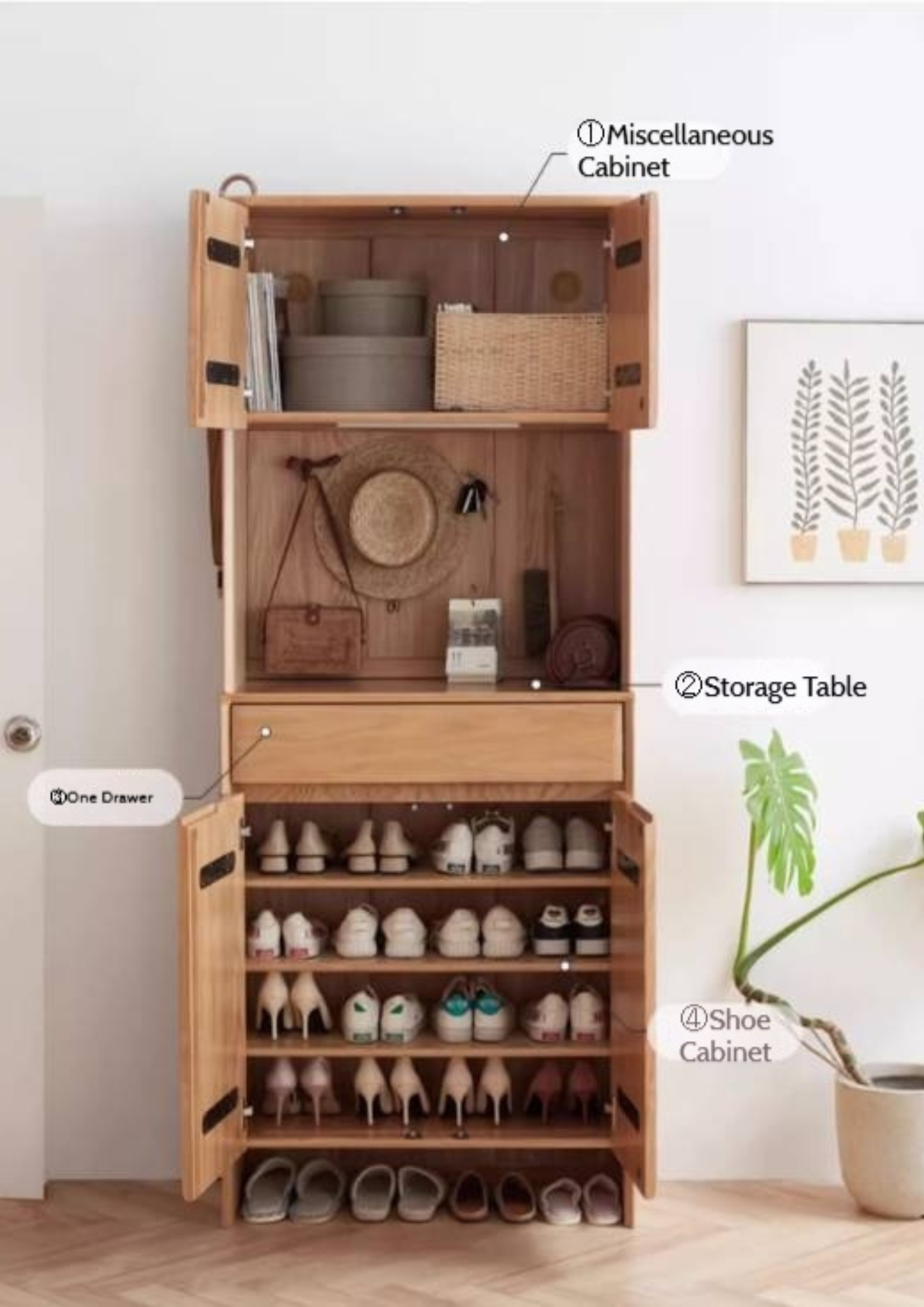 Oak Solid Wood Entrance Hall Cabinet Shoe