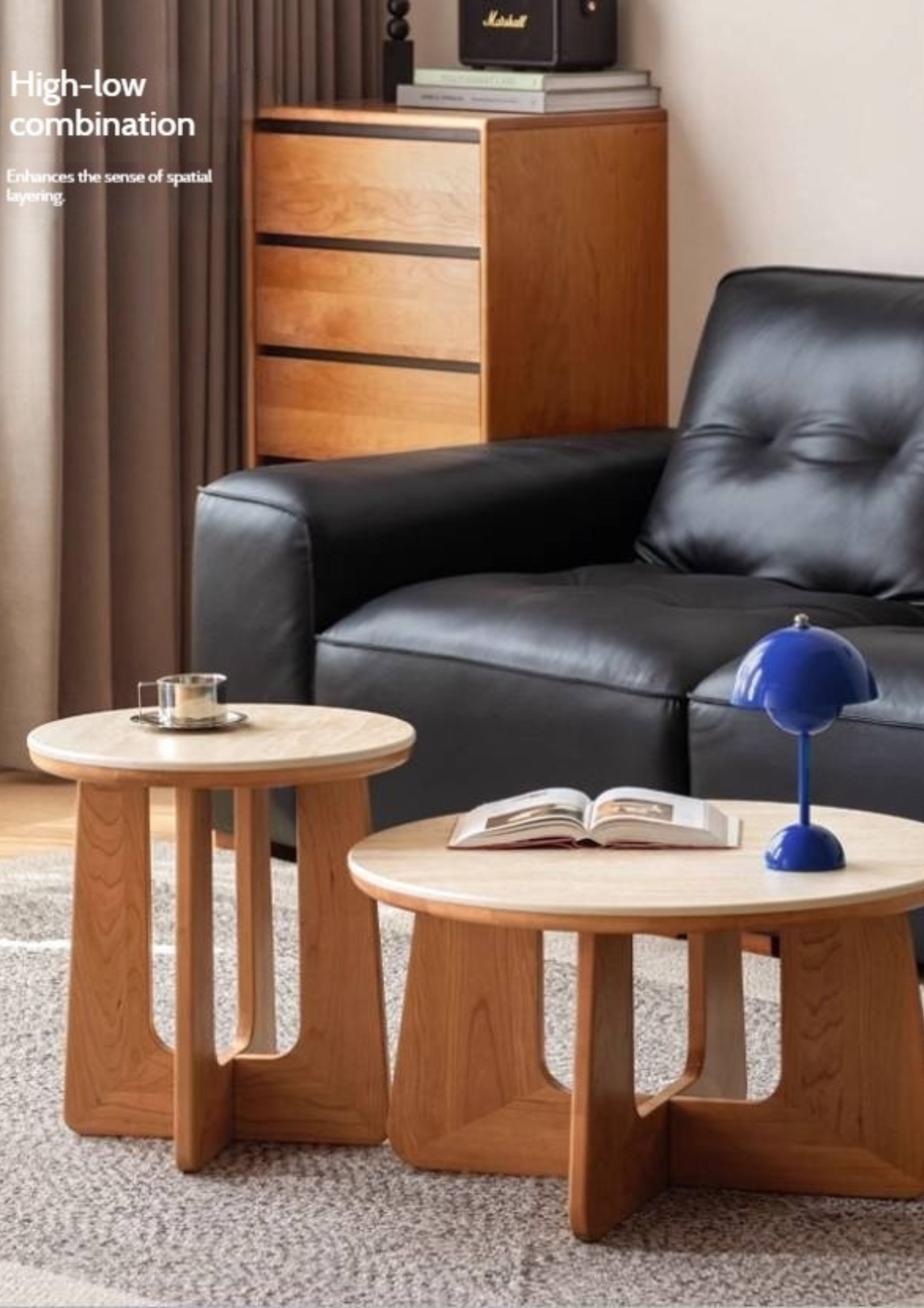 Cherry Solid Wood Rock Plate Round Coffee Table