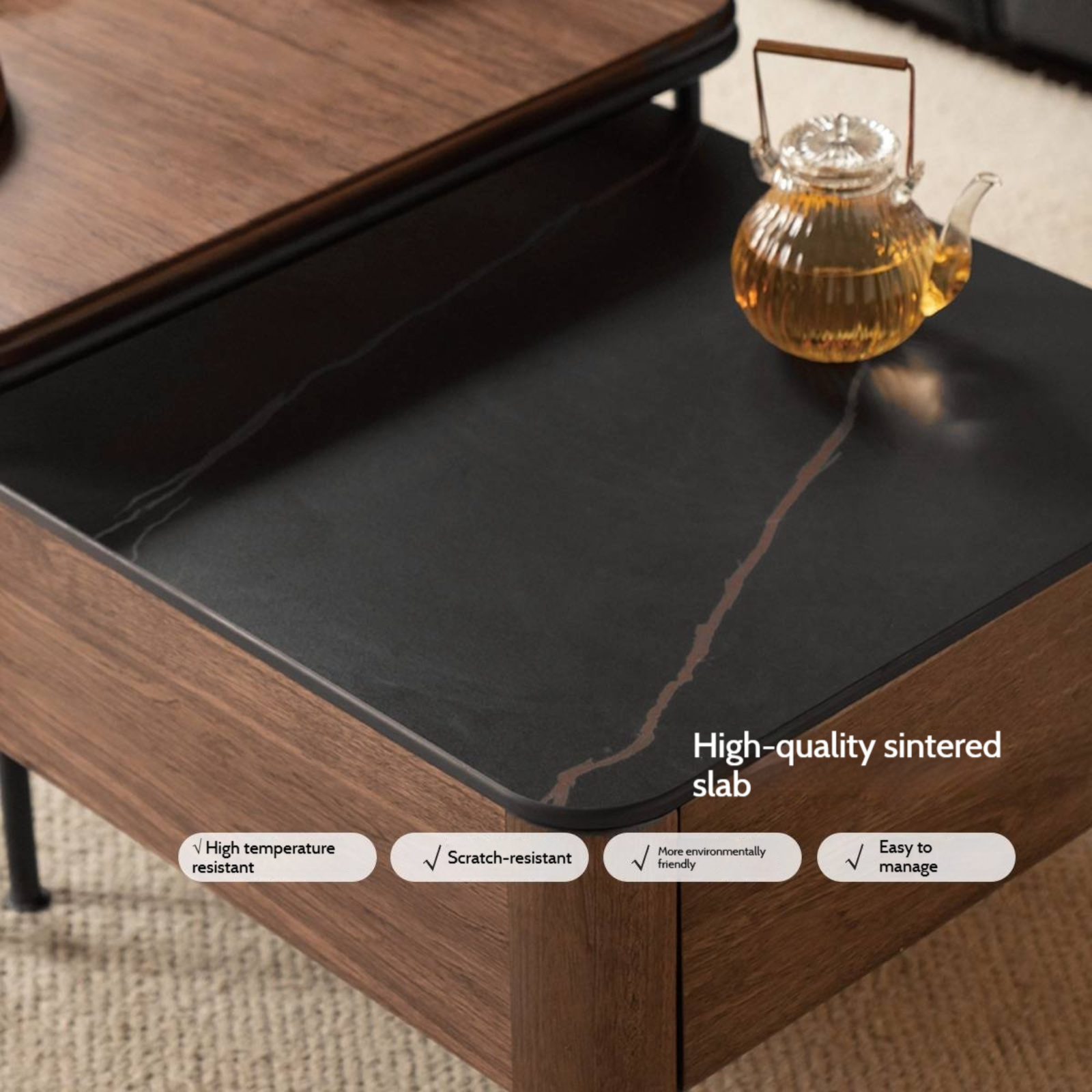 Sandalwood Solid Wood Italian Light Luxury Rock Plate Tea Table