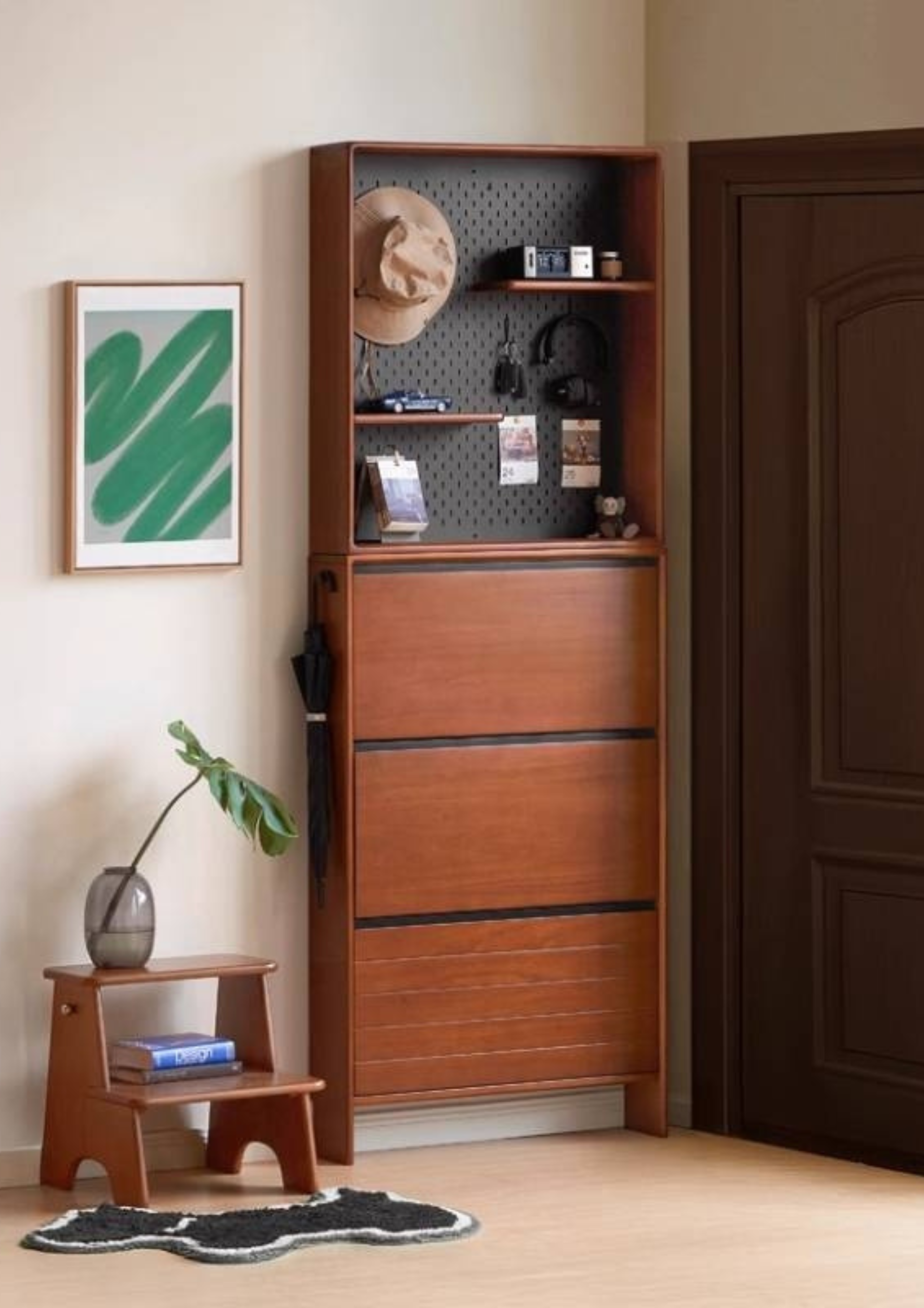 Poplar Solid Wood Middle-Age Ultra-Thin Shoe Cabinet