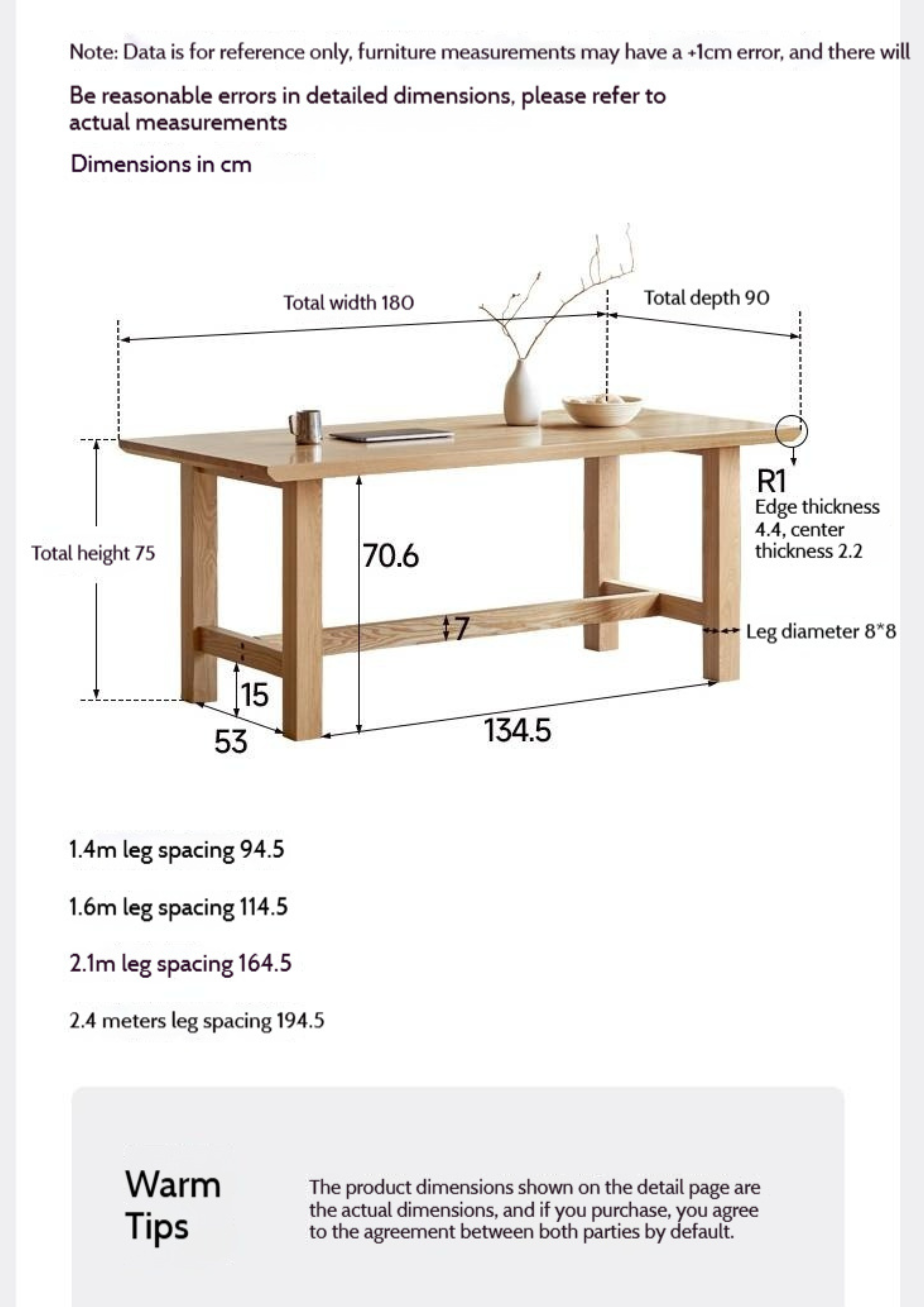 Ash Solid Wood Wabi Sabi Style Dining Table