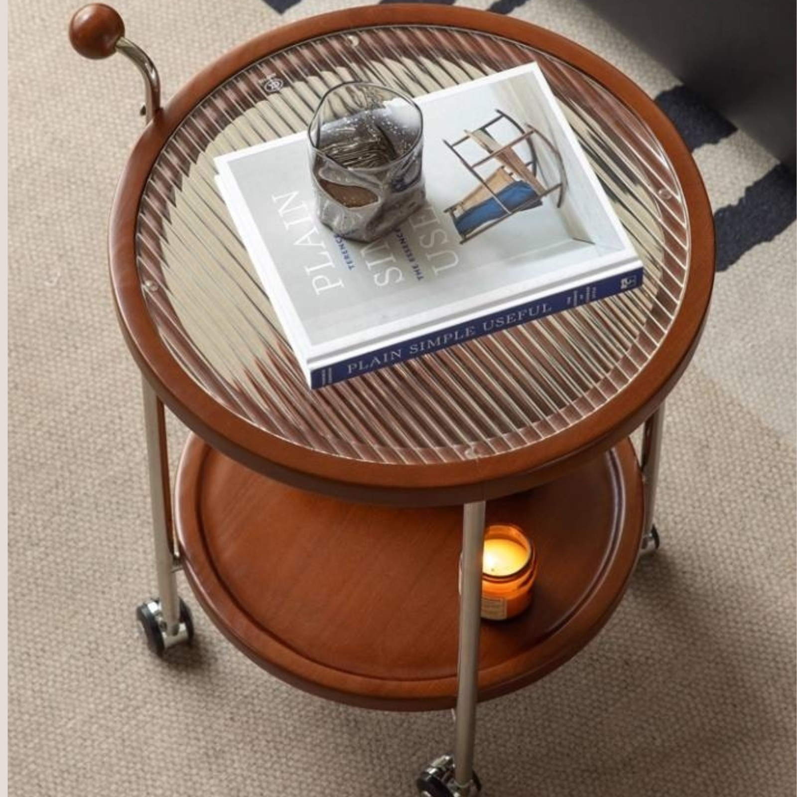 Beech Solid Wood Vintage Style Double Layer Glass Coffee Table