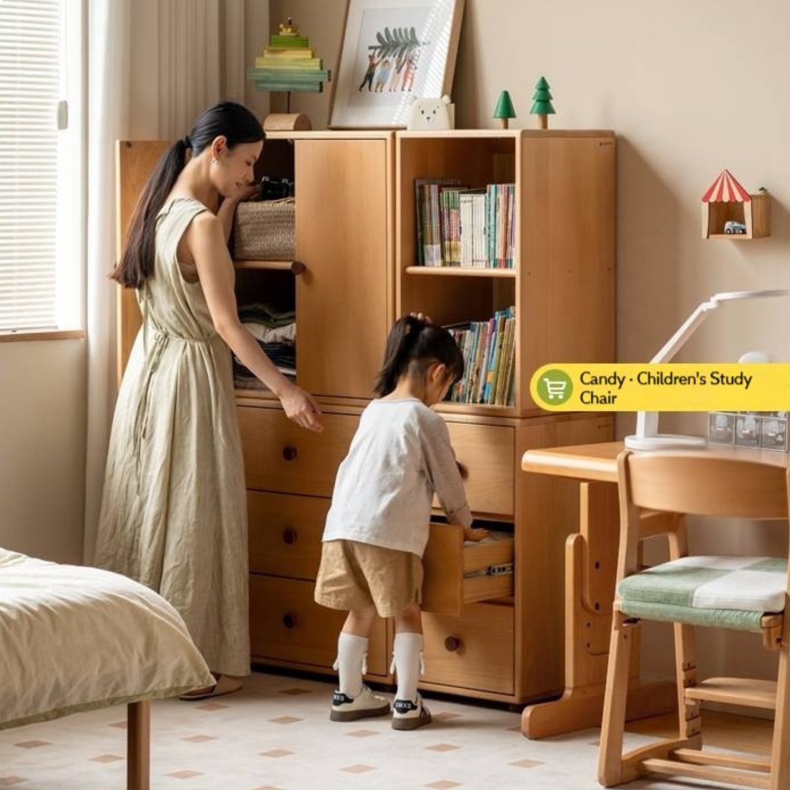 Solid Rubber Wood, Beech Solid Wood Nordic Style Children's Chest of Drawers