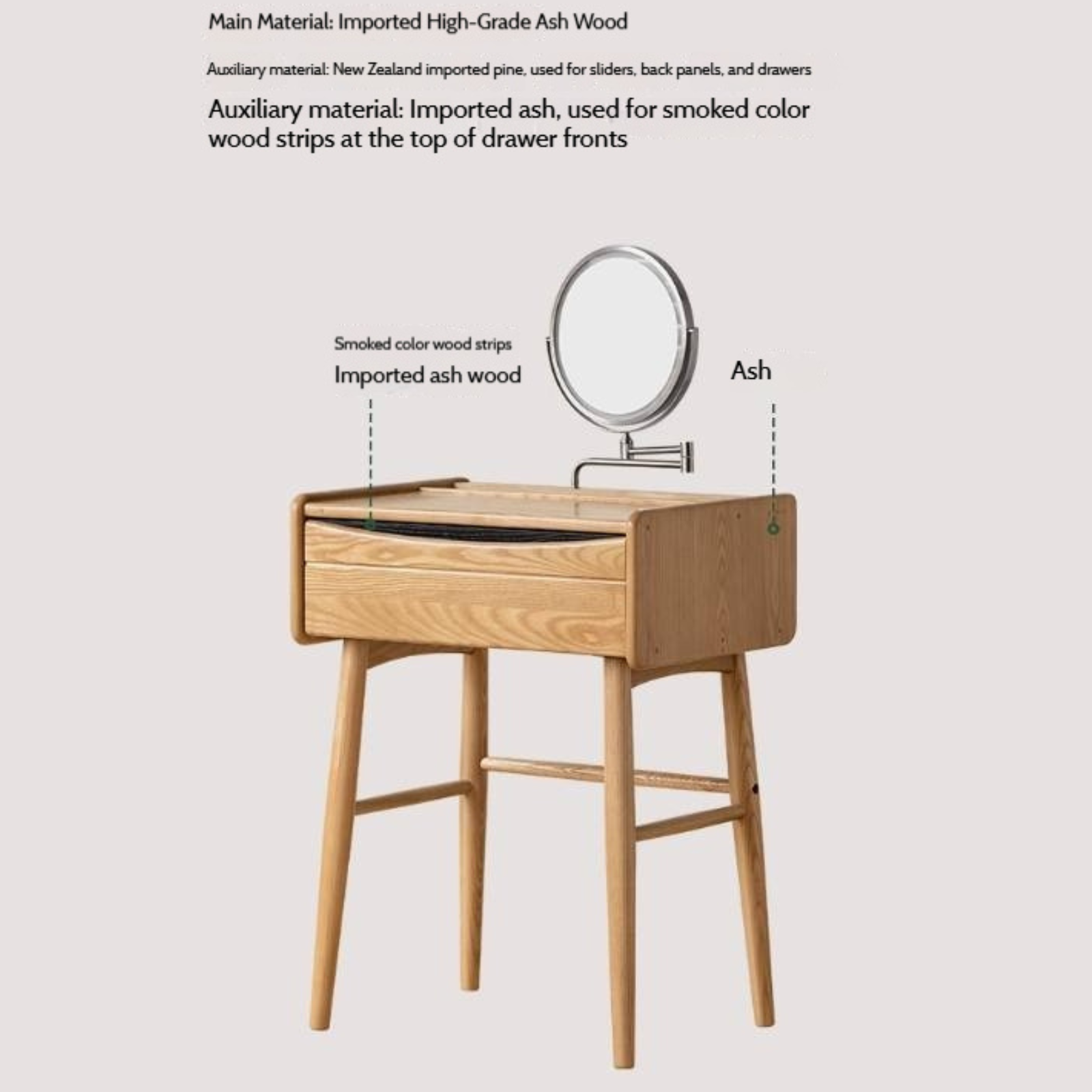 Ash Solid Wood Modern Vanity Table