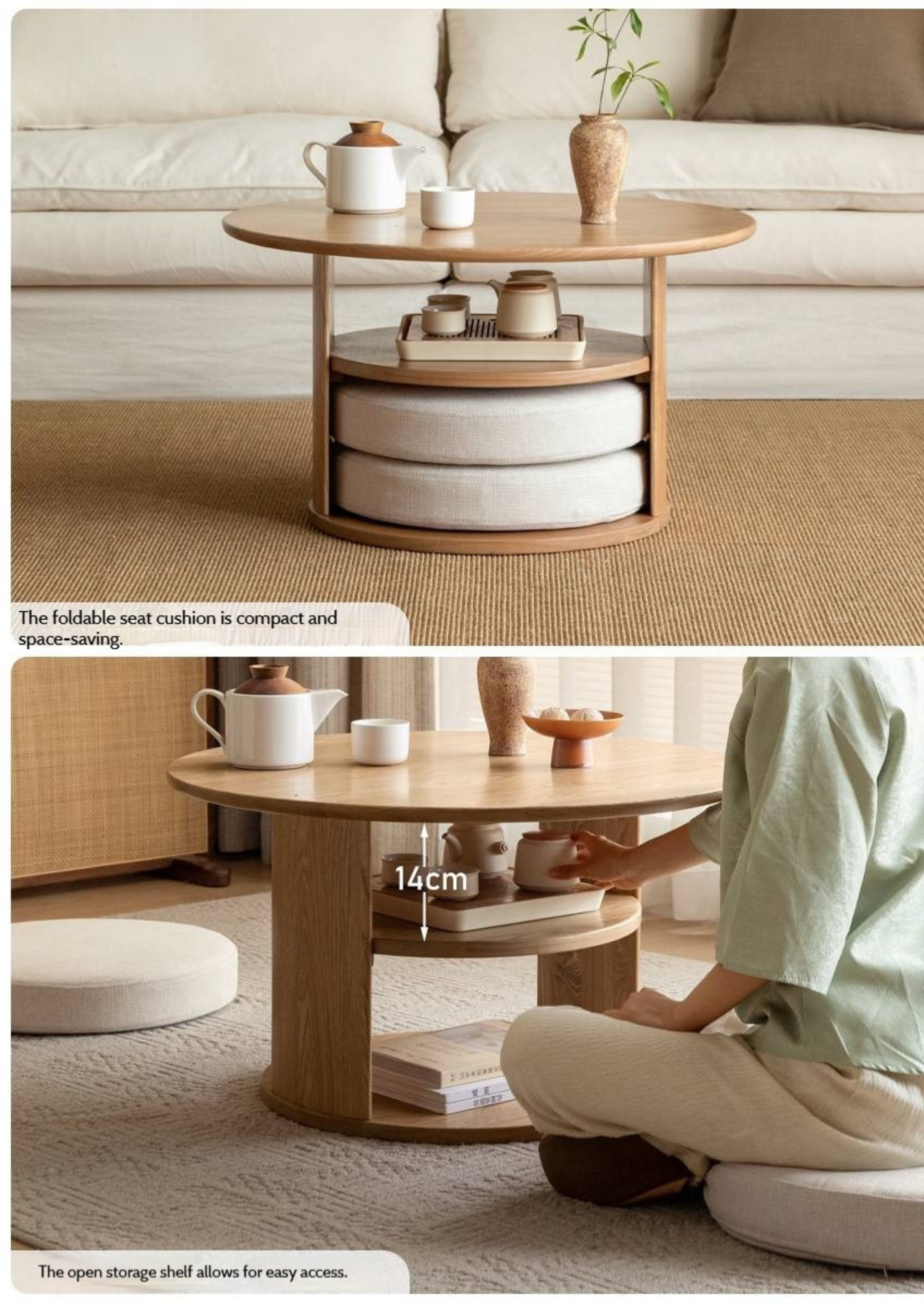 Pine Solid Wood Round Tea Table