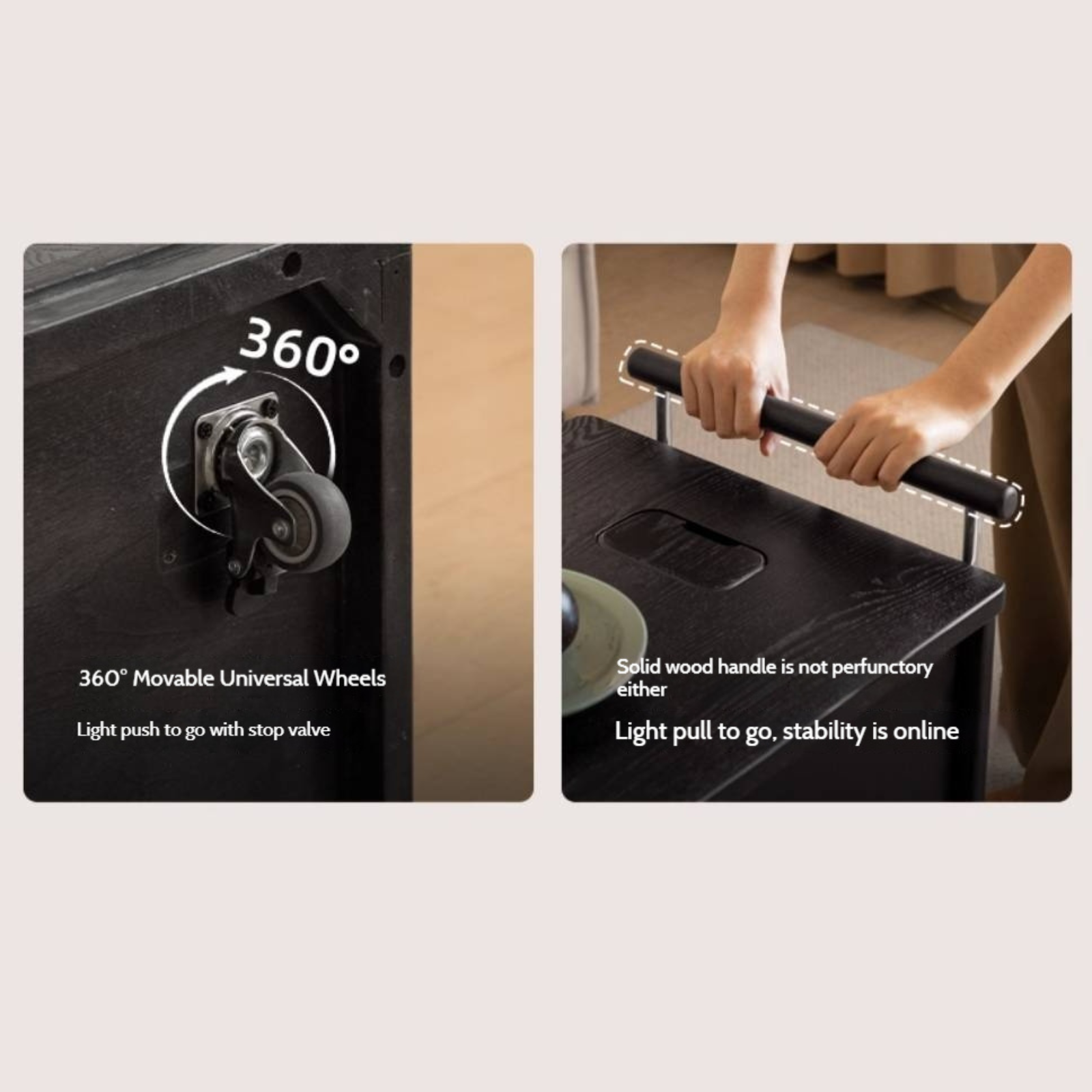 Ash Solid Wood Mobile Tea Cabinet