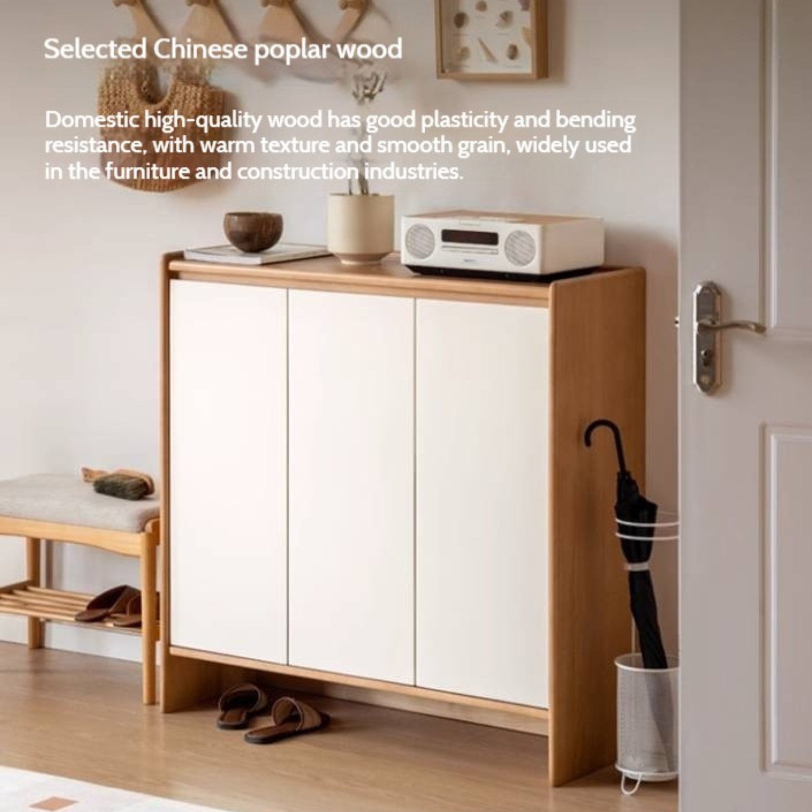 Solid Rubber Wood, Poplar Solid Wood Shoe Cabinet