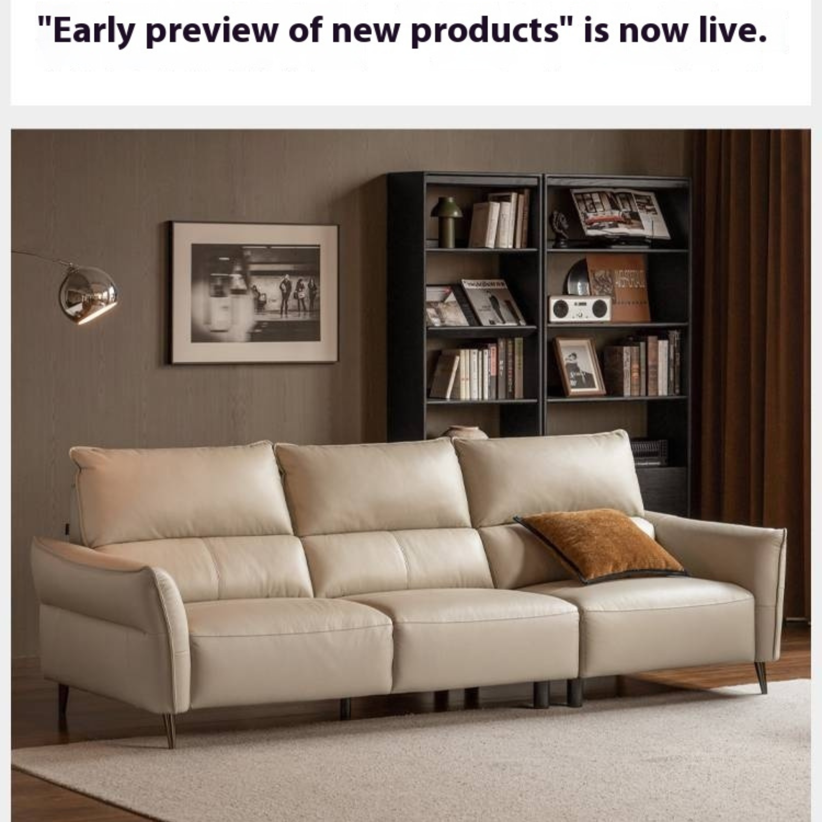 Genuine Top Grain Leather Modern Sofa, Clean Line Contemporary Design