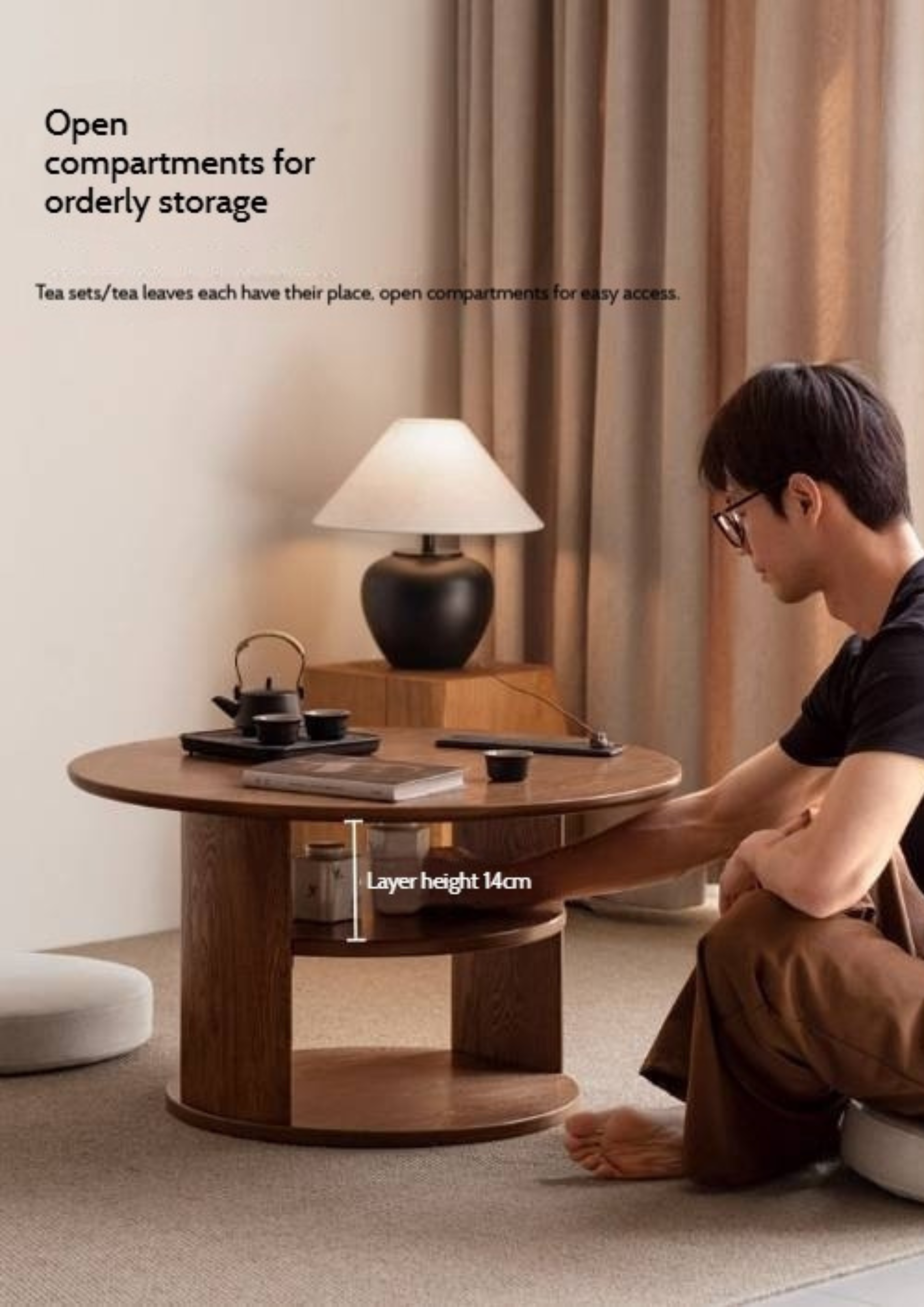 Ash Solid Wood Dual Use Round Tea Table