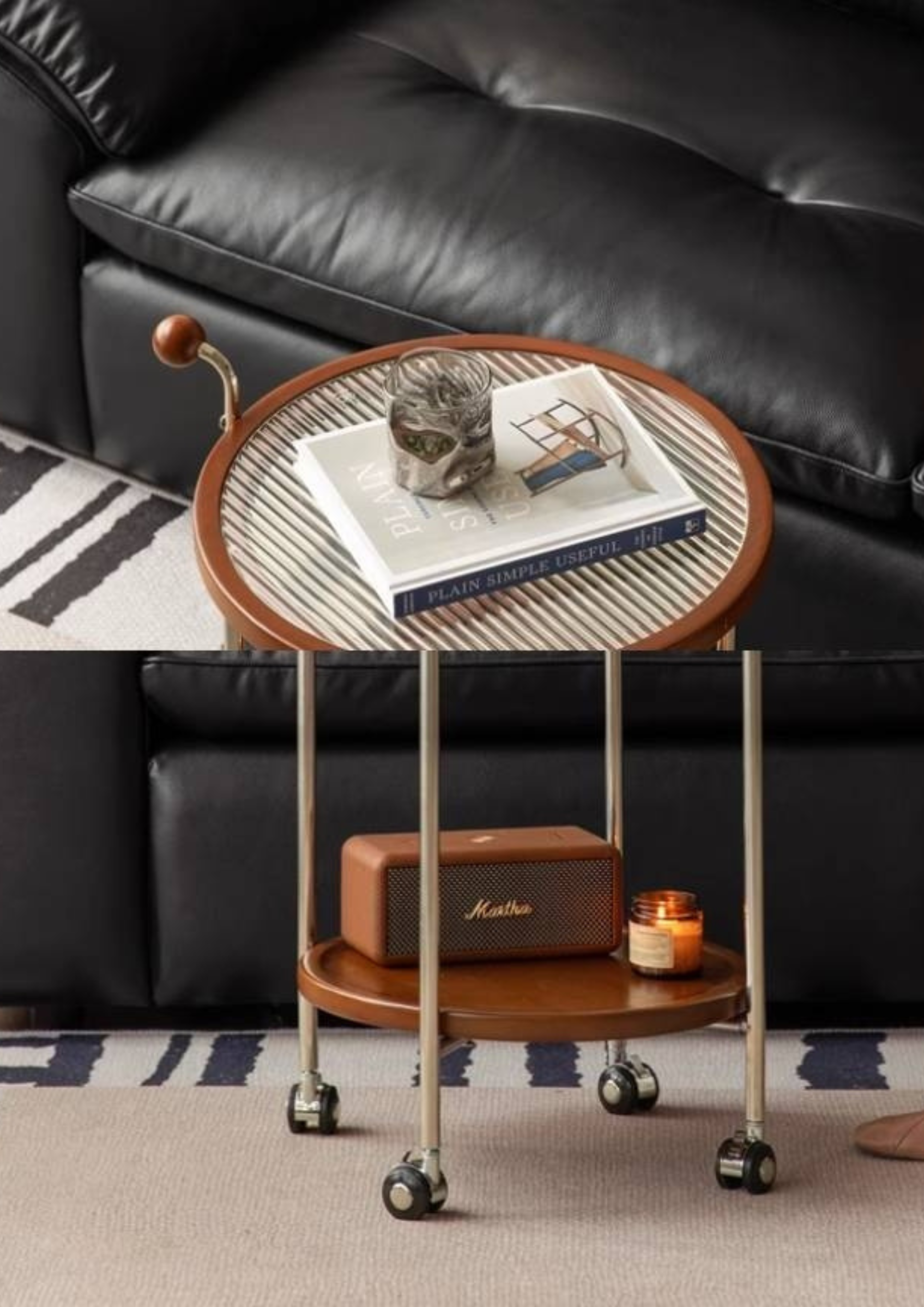 Beech Solid Wood Vintage Style Double Layer Glass Coffee Table