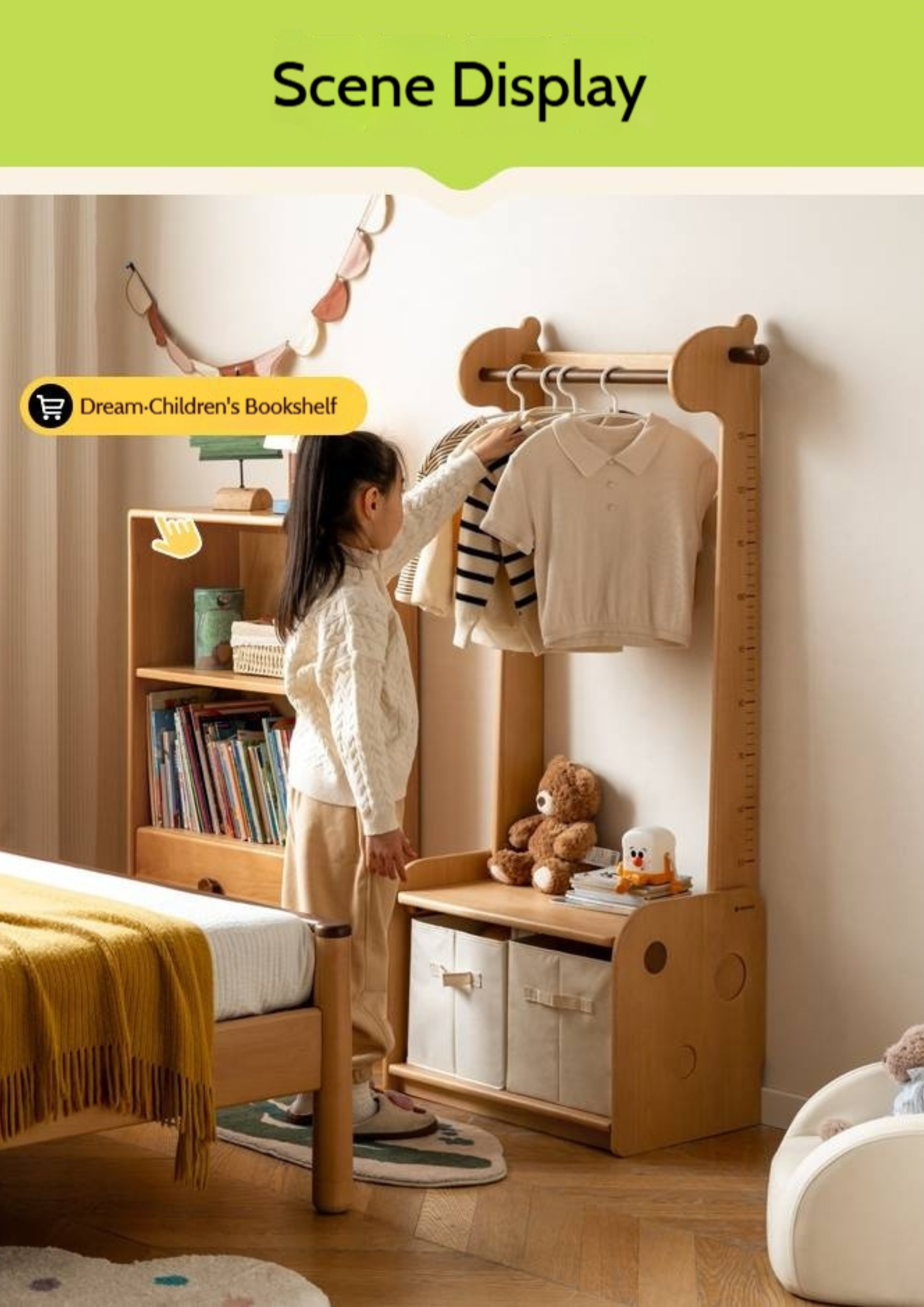 Beech, Solid Rubberwood Children's Clothing Rack