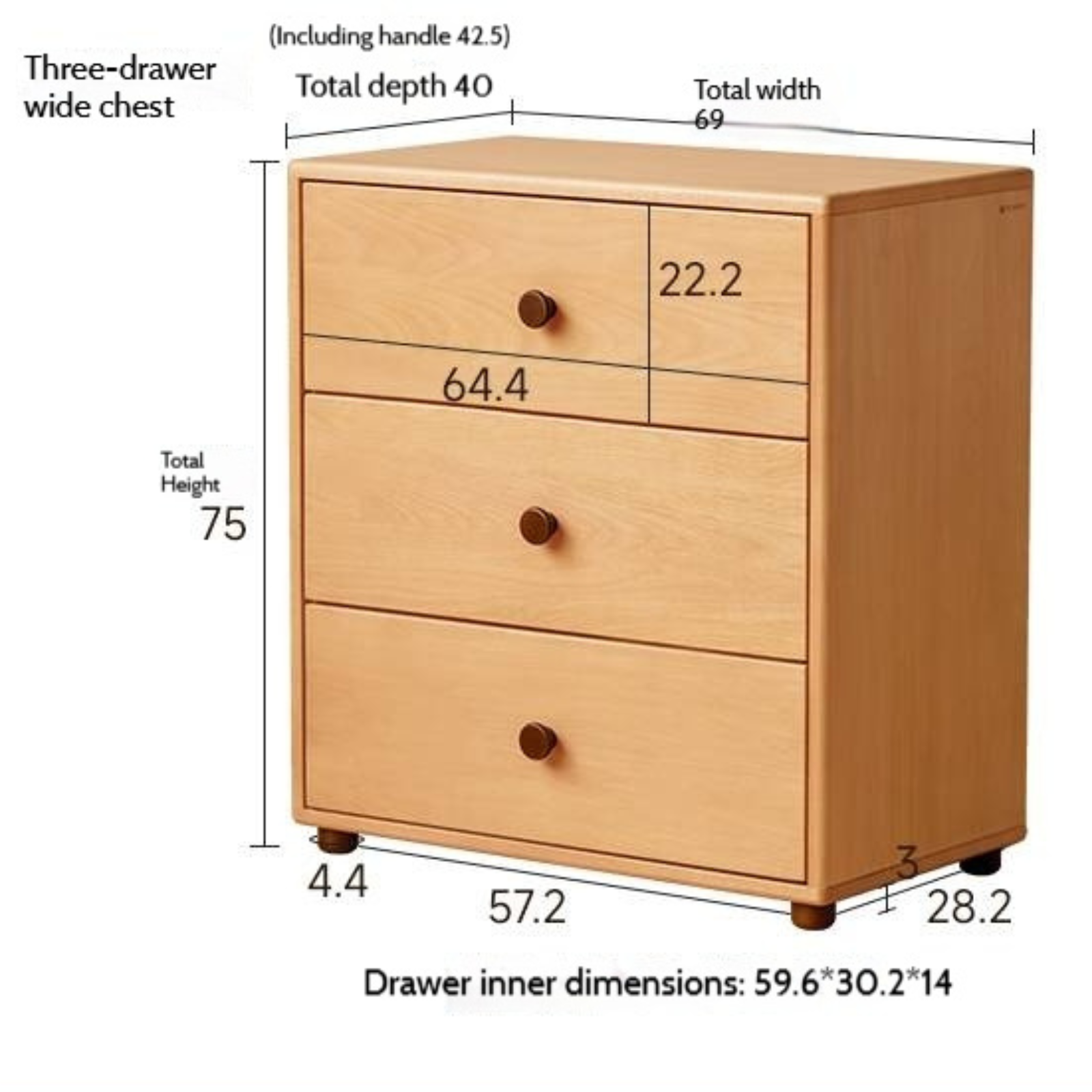 Solid Rubber Wood, Beech Solid Wood Nordic Style Children's Chest of Drawers