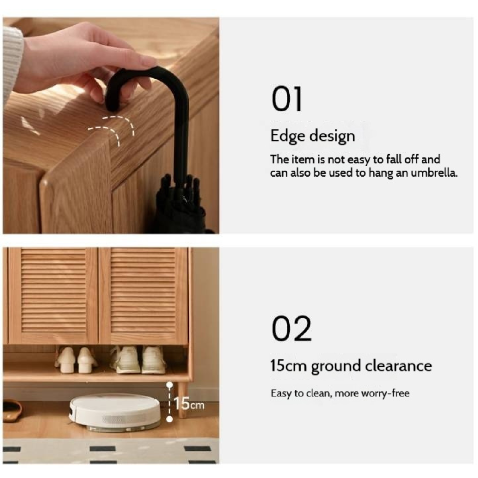 Oak, Solid Rubber Wood Modern Shoe Cabinet