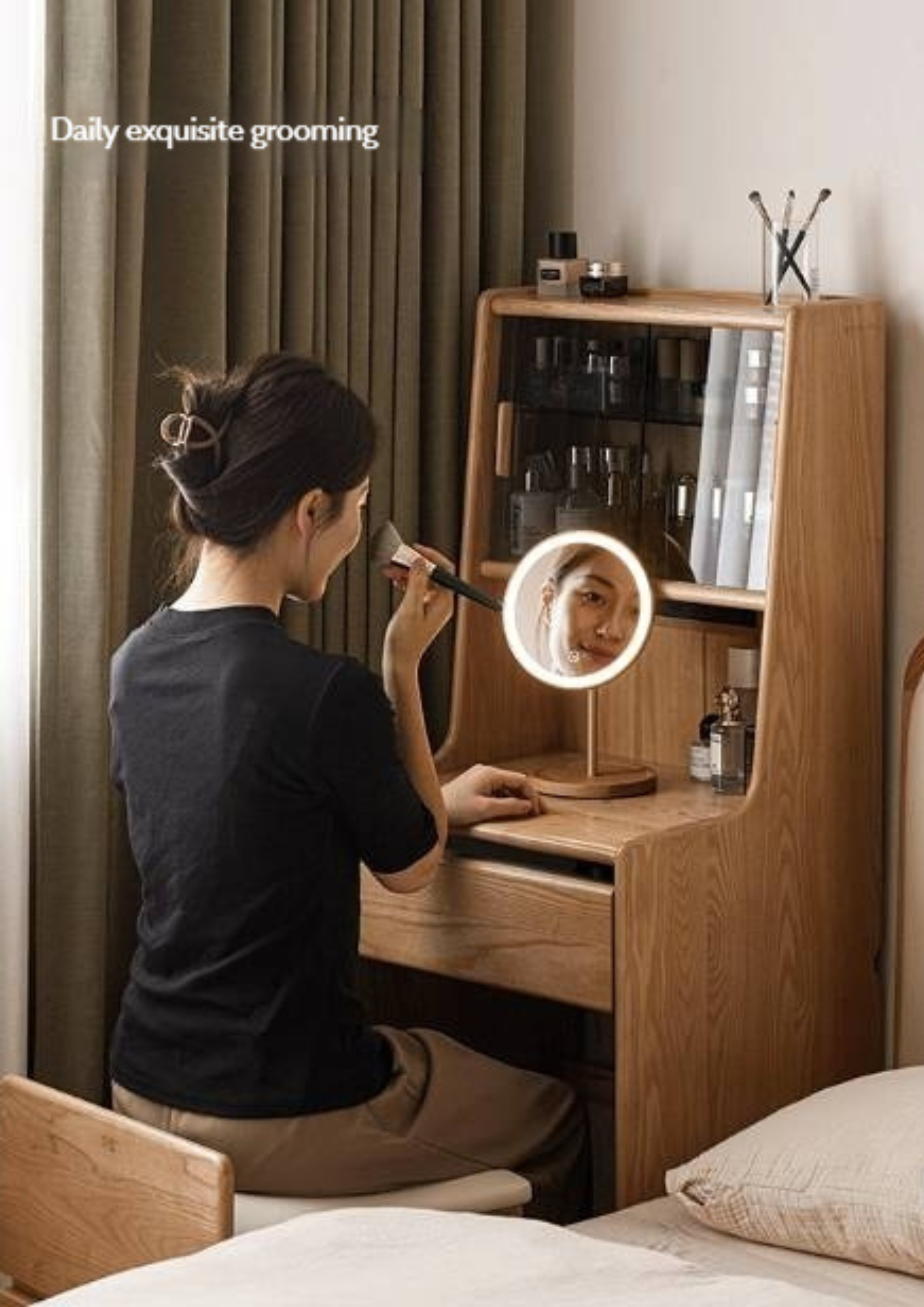 Ash Solid Wood Original Wood Style Multifunctional Dressing Table