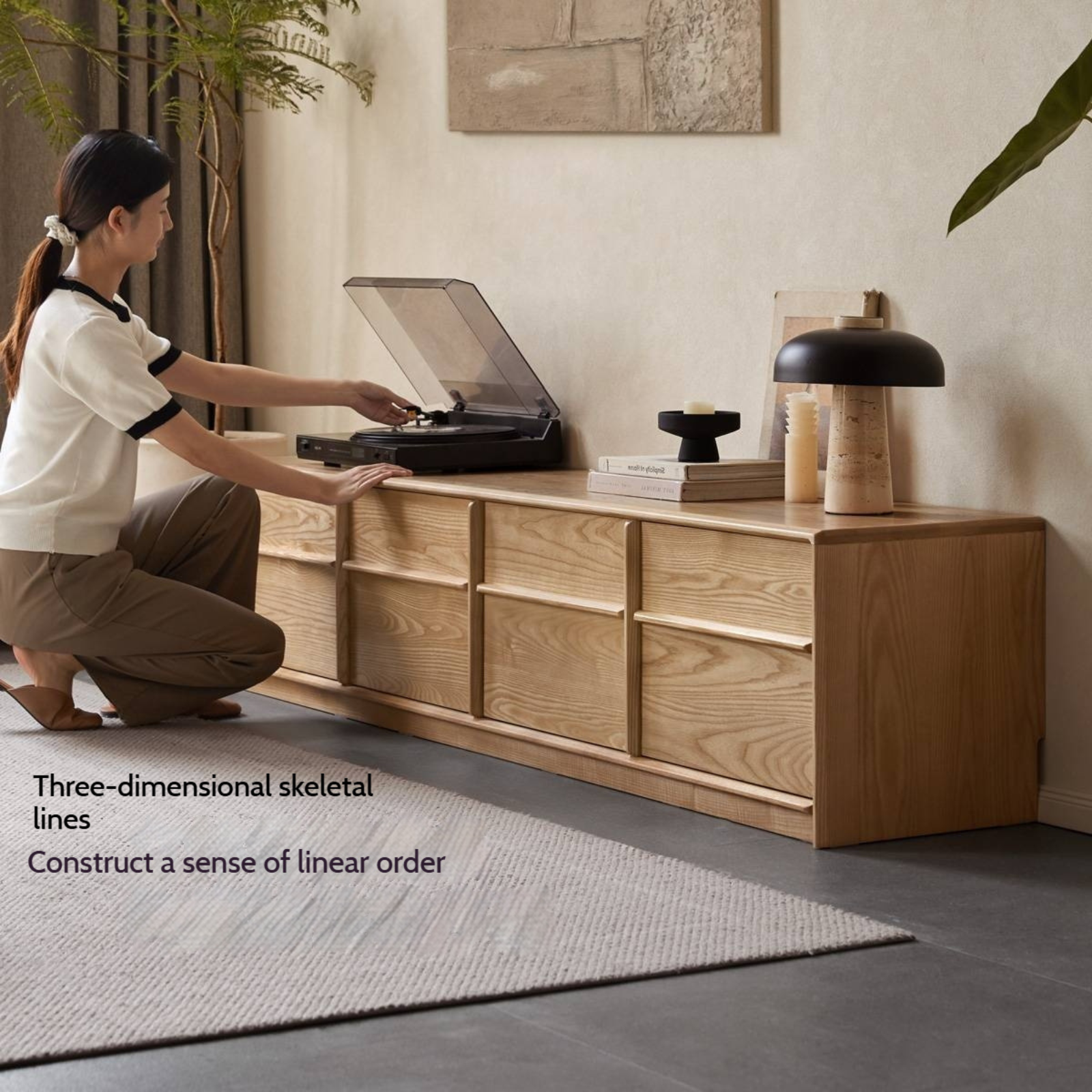 Ash Solid Wood Wabi-Sabi Style TV Cabinet