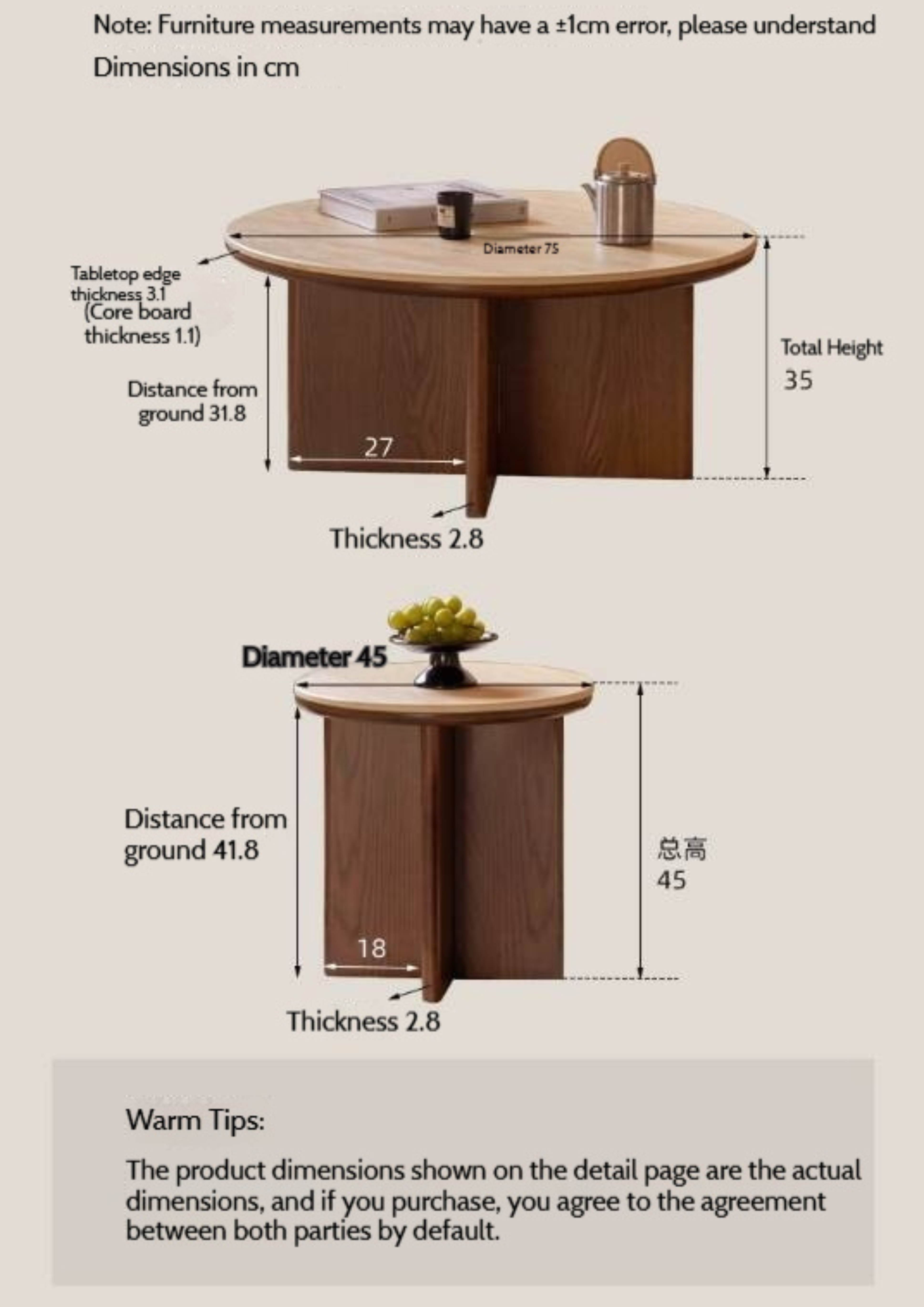 Oak Solid Wood Italian Light Luxury Style Slab Round Table