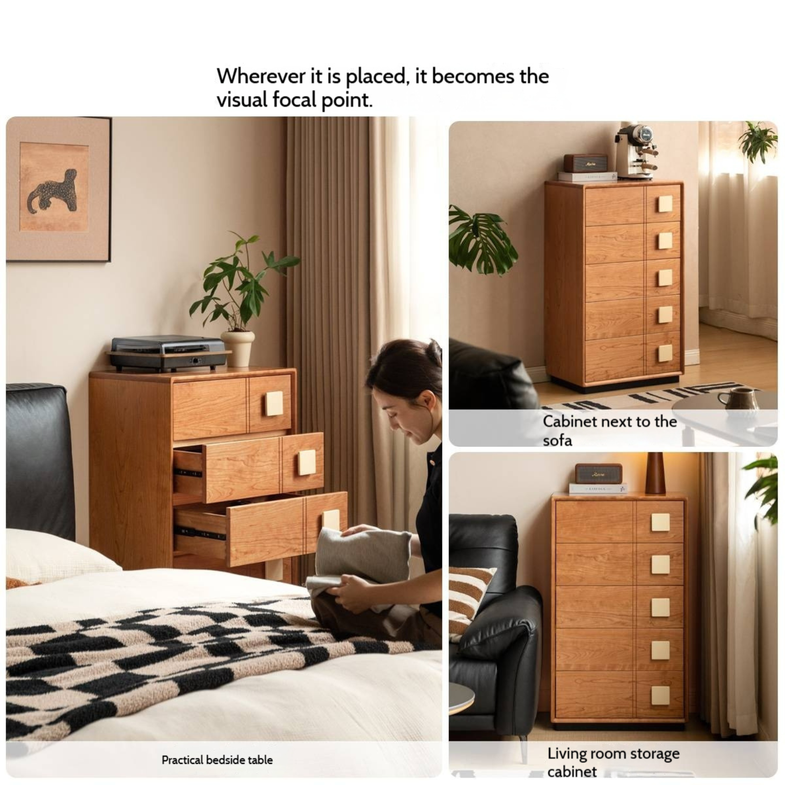 Cherry Solid Wood Retro Five-Drawer Chest