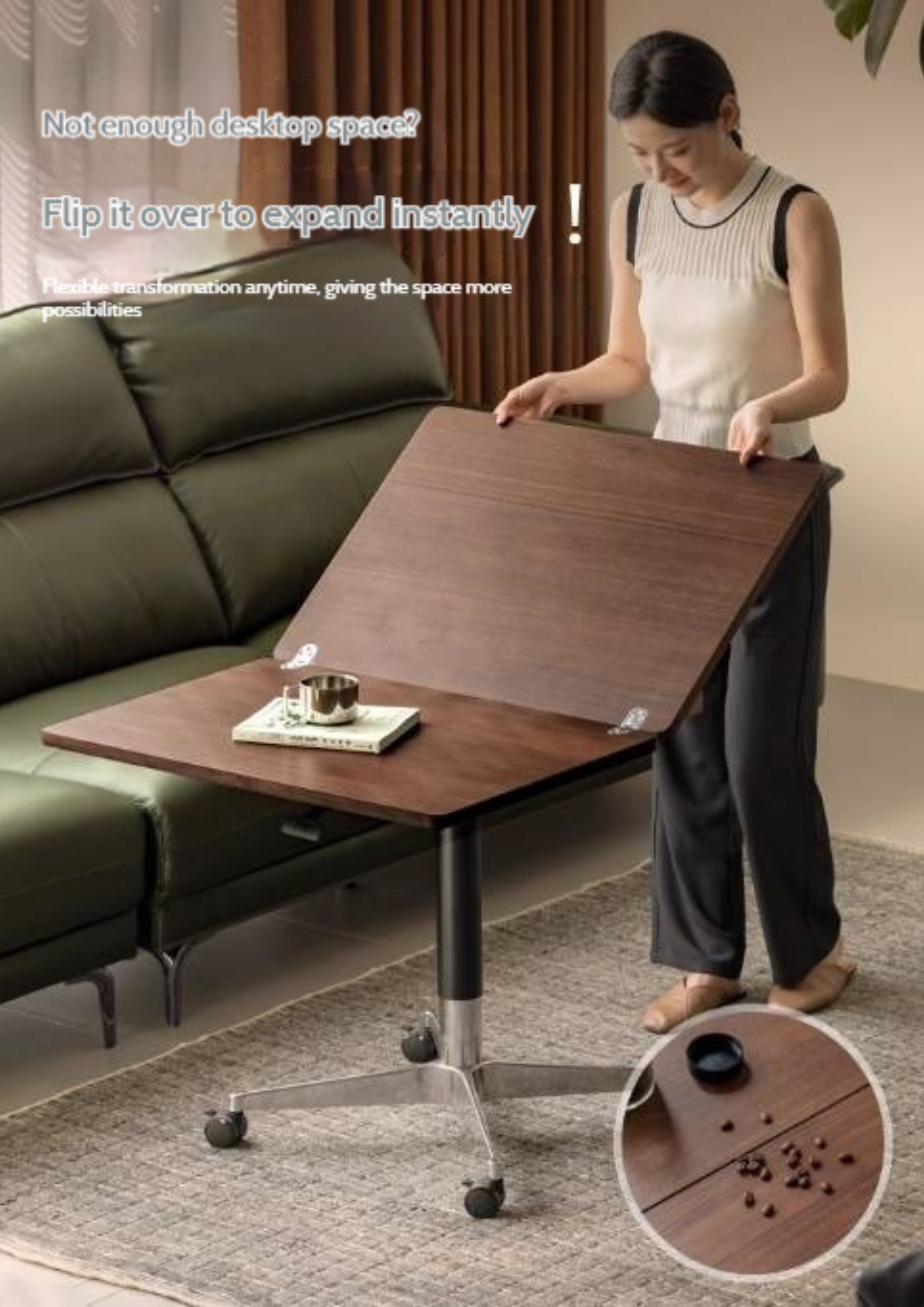 Black Walnut, Oak Solid Wood Folding Tea Table