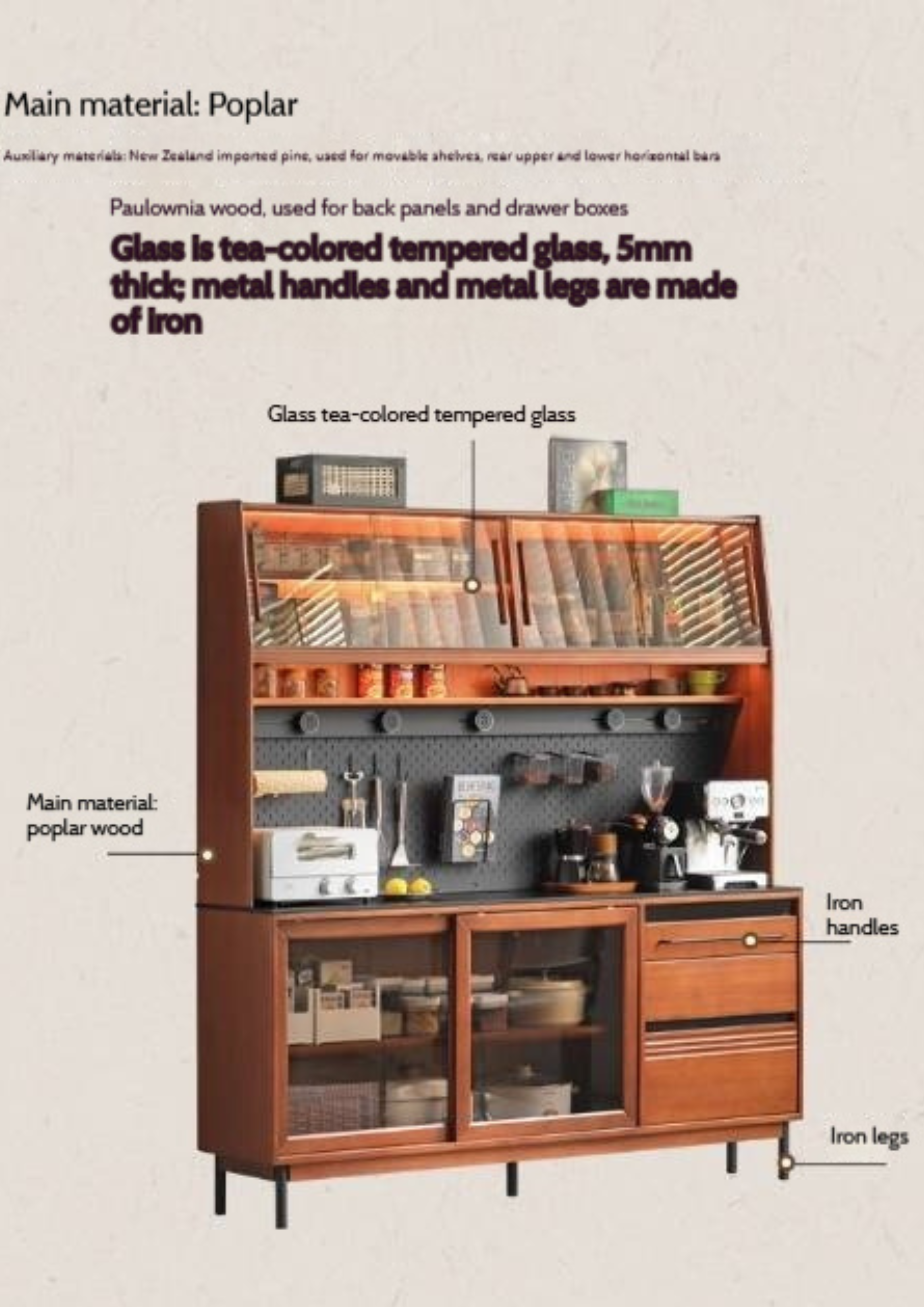Poplar Solid Wood Antique Style Dining Cabinet