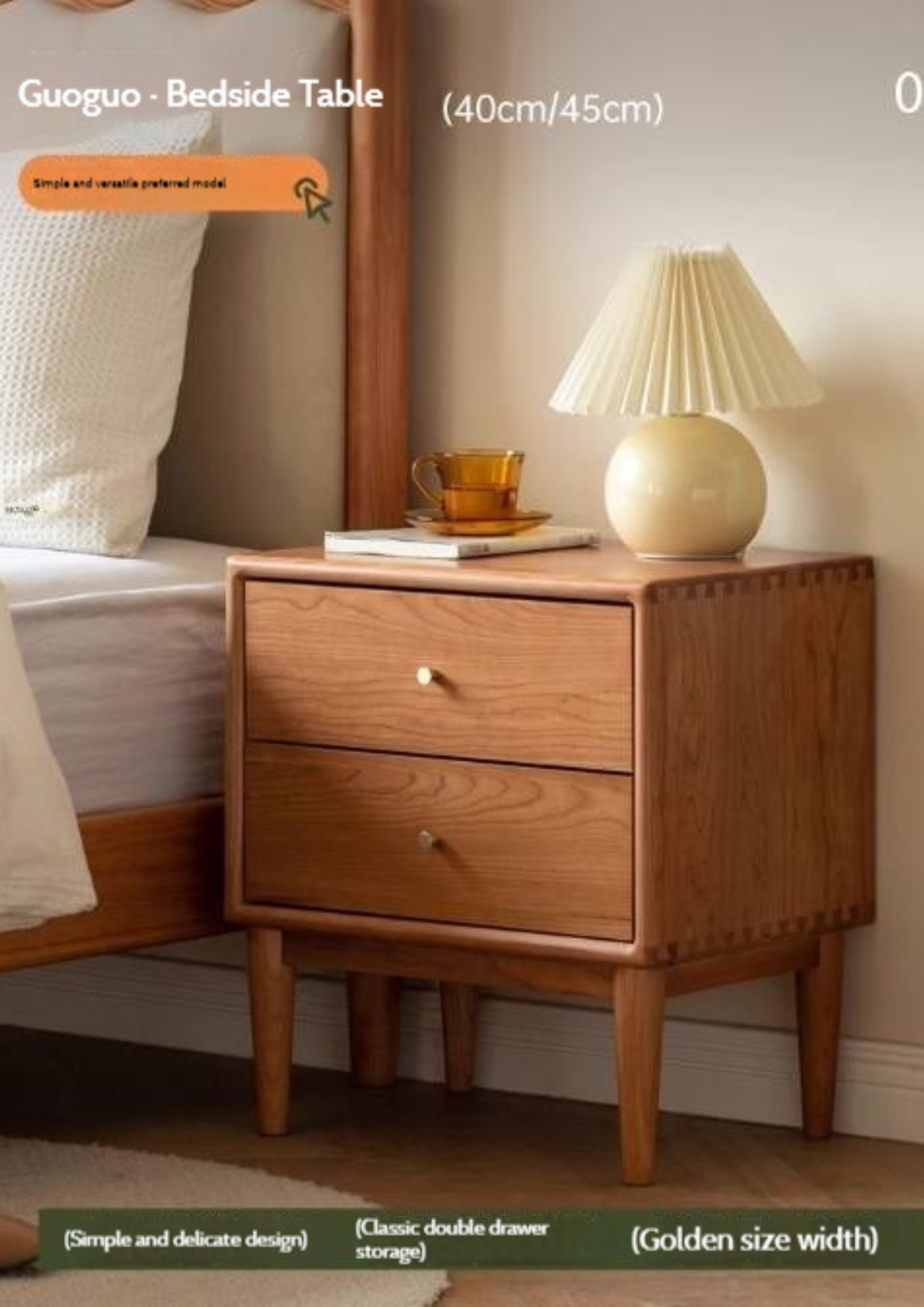 Cherry Solid Wood Retro Nightstand