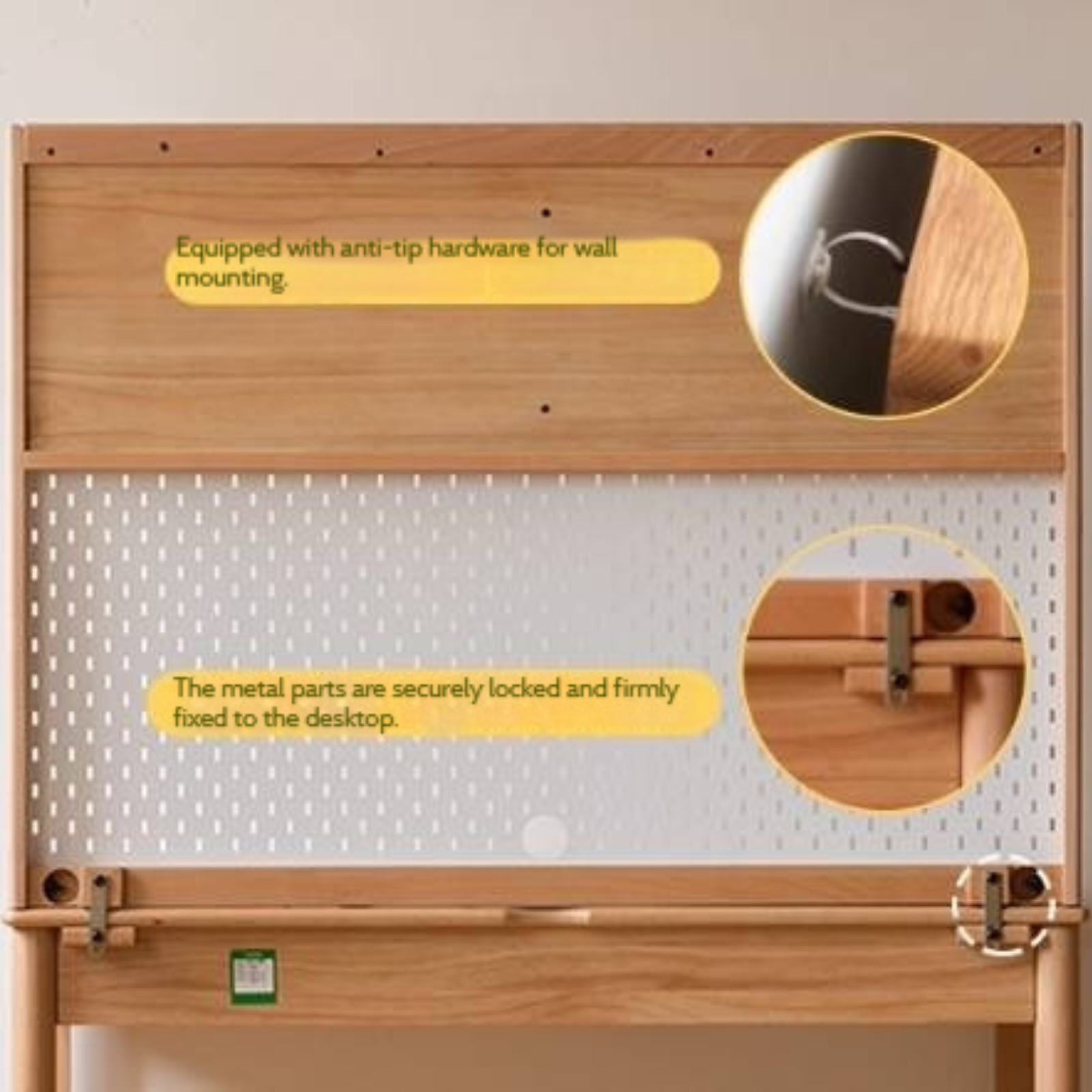 Beech Solid Wood Children's Study Desk Bookshelf Integrated