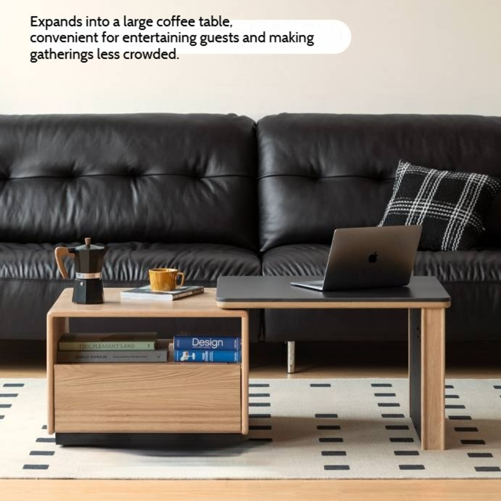 Beech Solid Wood Removable Rock Plate Telescopic Tea Table