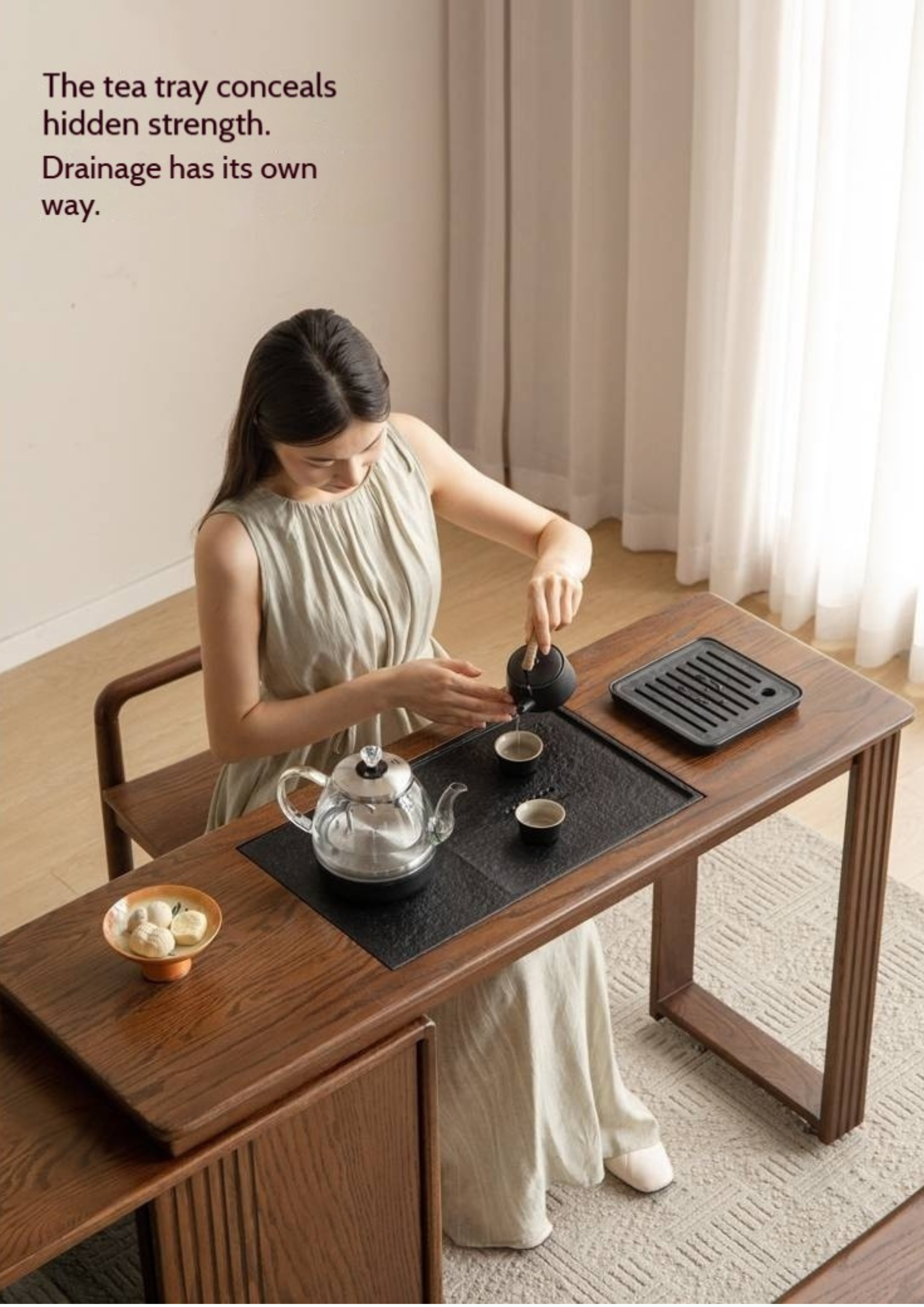 Pine Solid Wood Retractable Tea Table