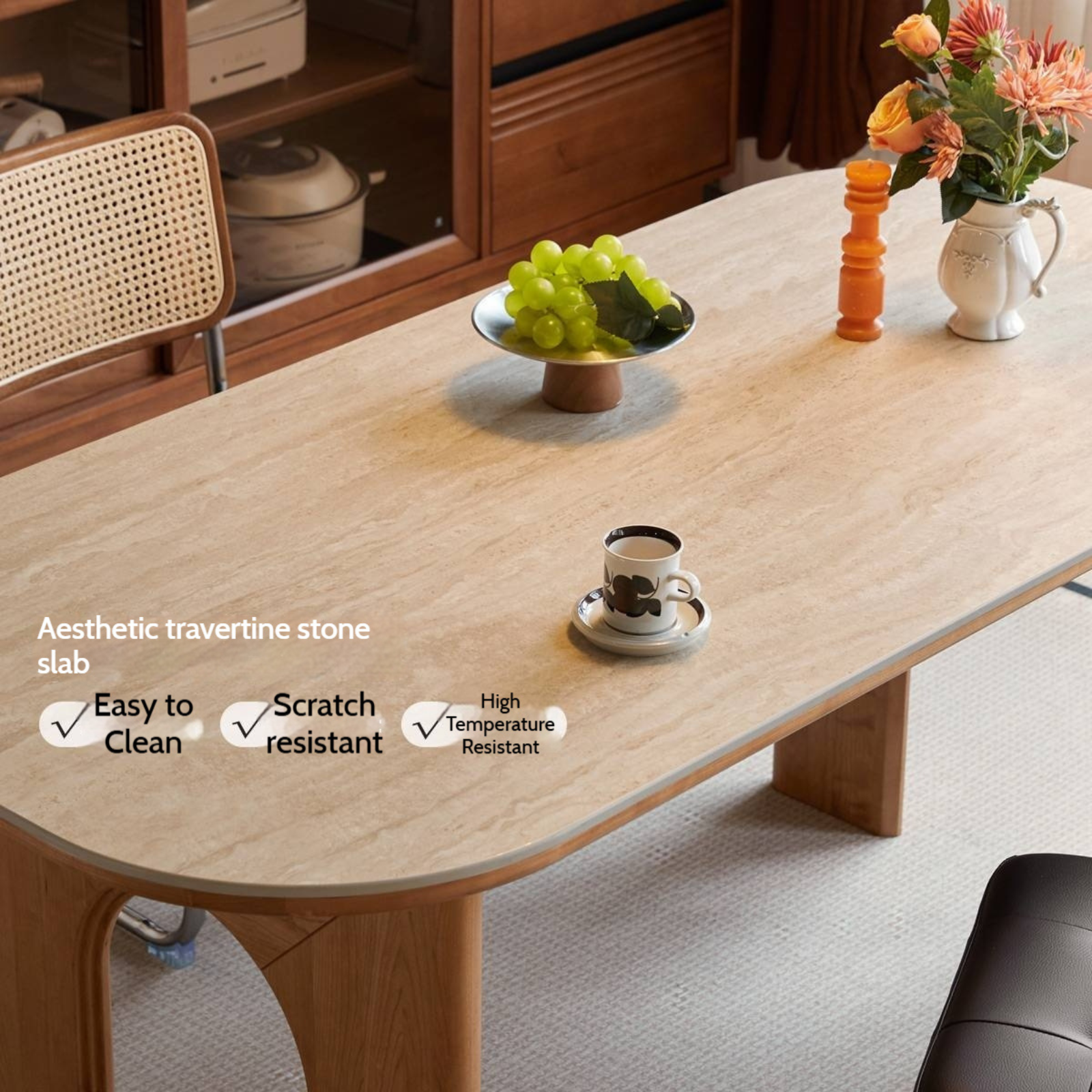 Cherry Solid Wood French Retro Style Slab Dining Table