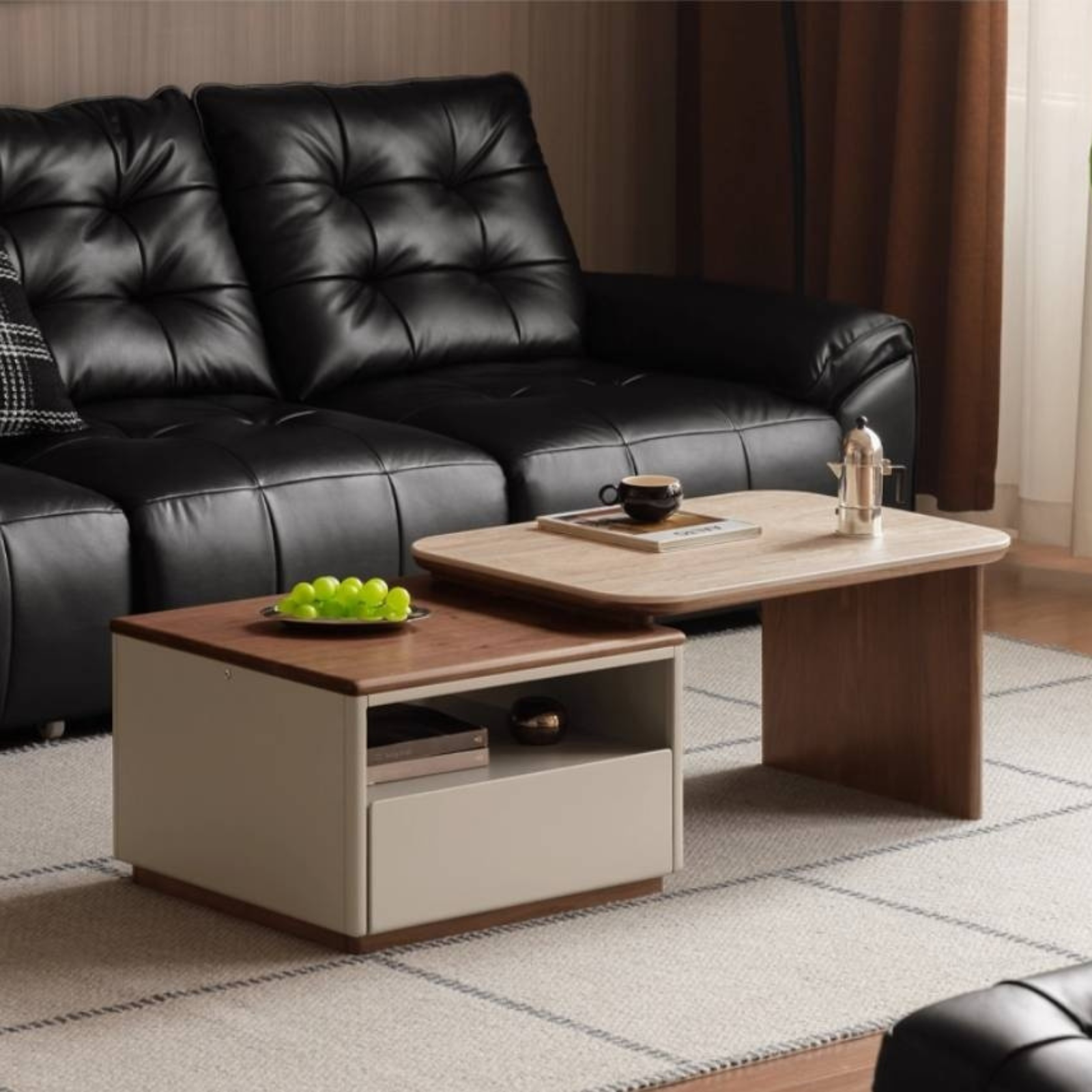 Black Walnut Solid Wood Italian Light Luxury Rock Plate Coffee Table