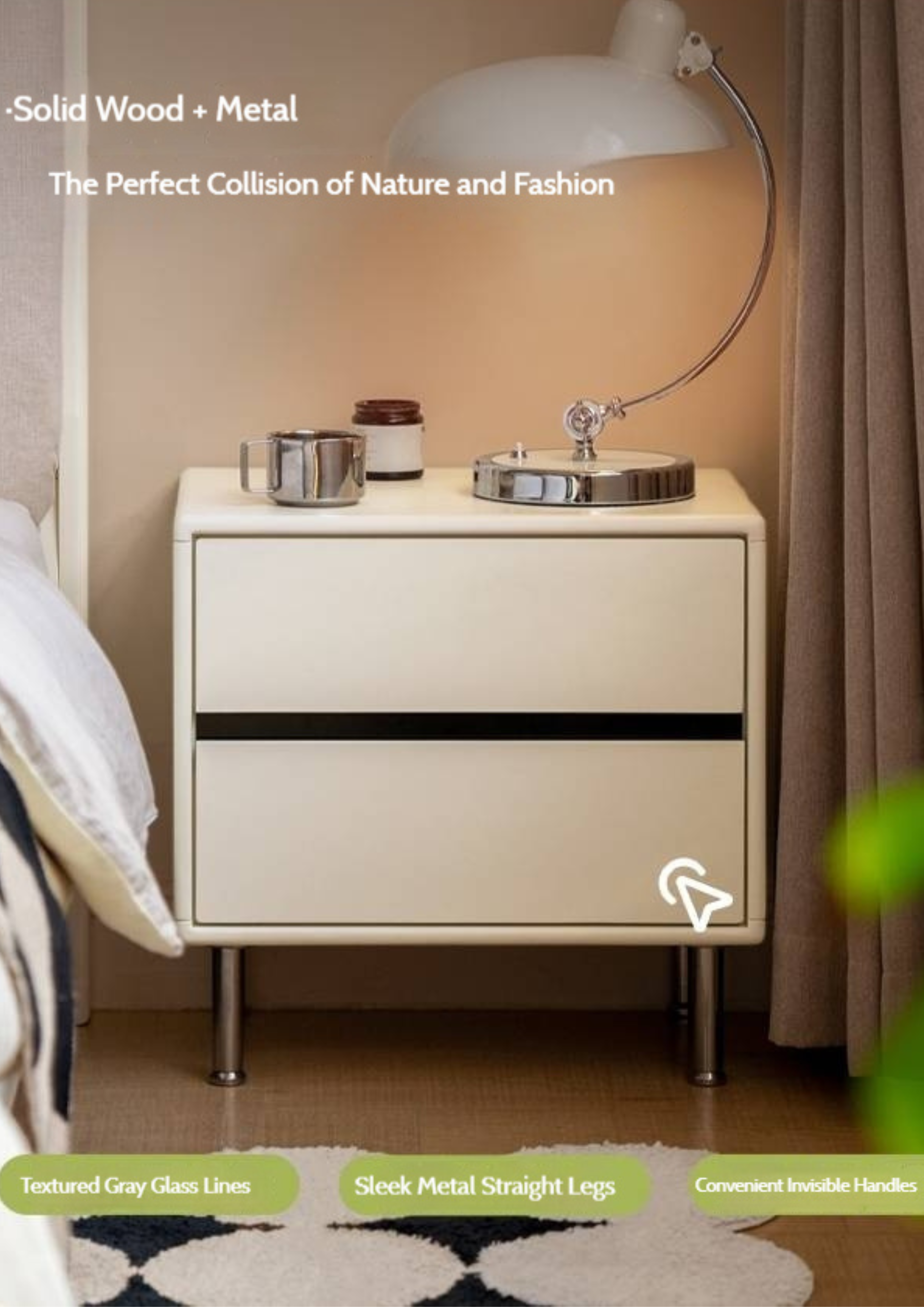 Beech Solid Wood White Cream Style Nightstand