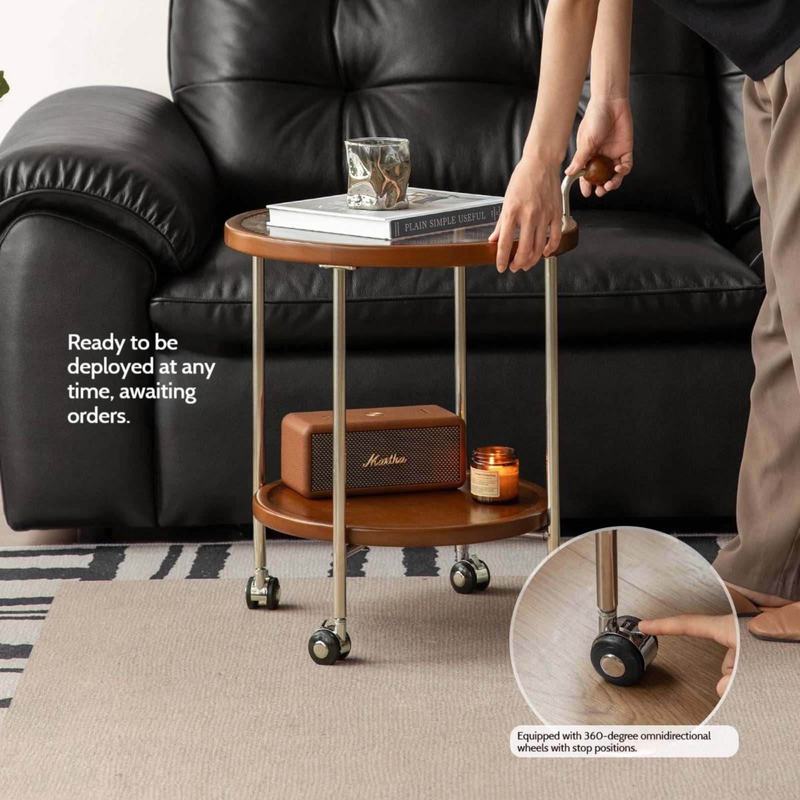 Beech Solid Wood Vintage Style Double Layer Glass Coffee Table